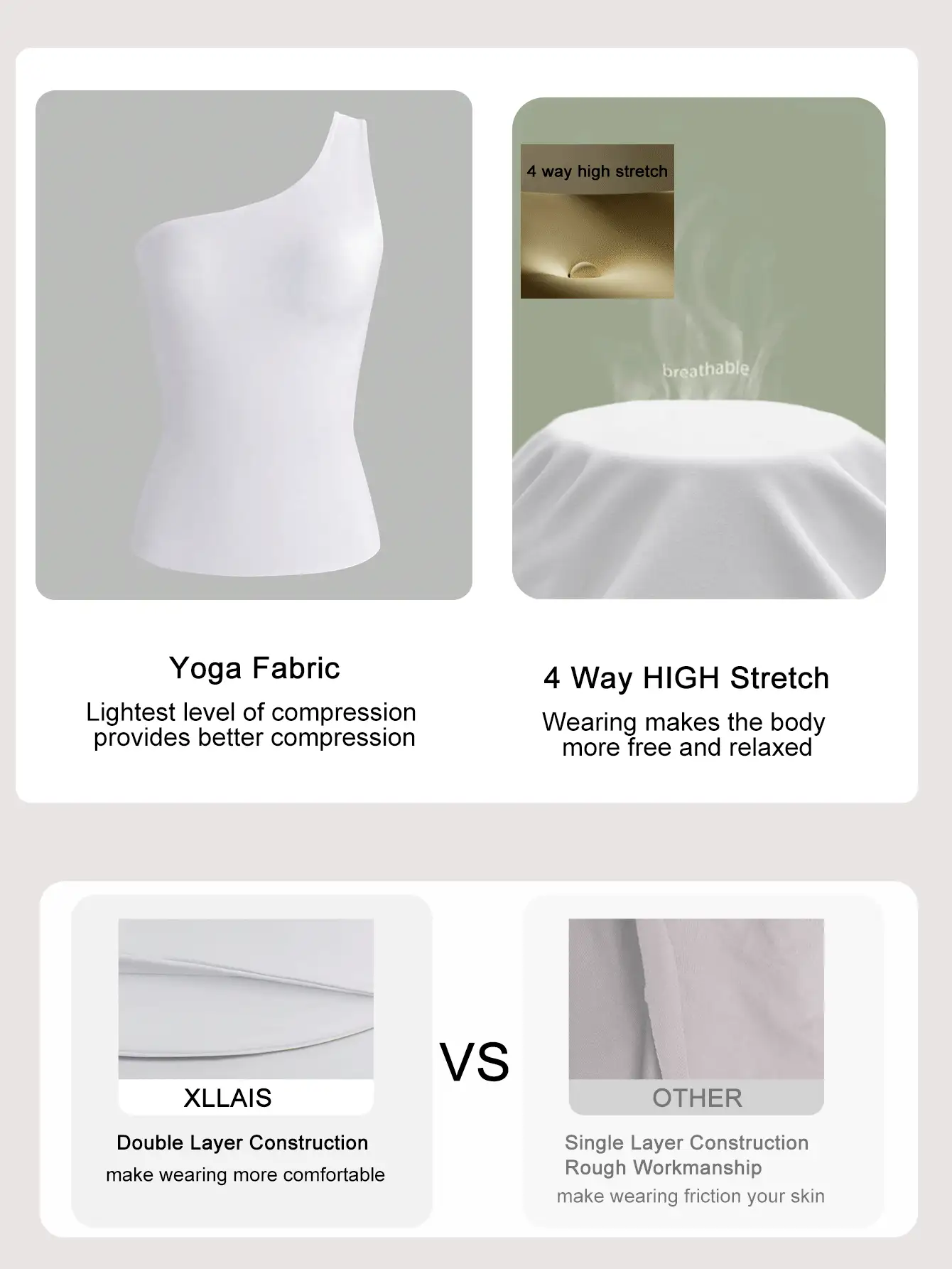 XLLAIS Fashionable Sleeveless Solid Color Double-Layer Fabric Camisole, Versatile Fitted Undershirt For All Seasons White Summer - White - View 3