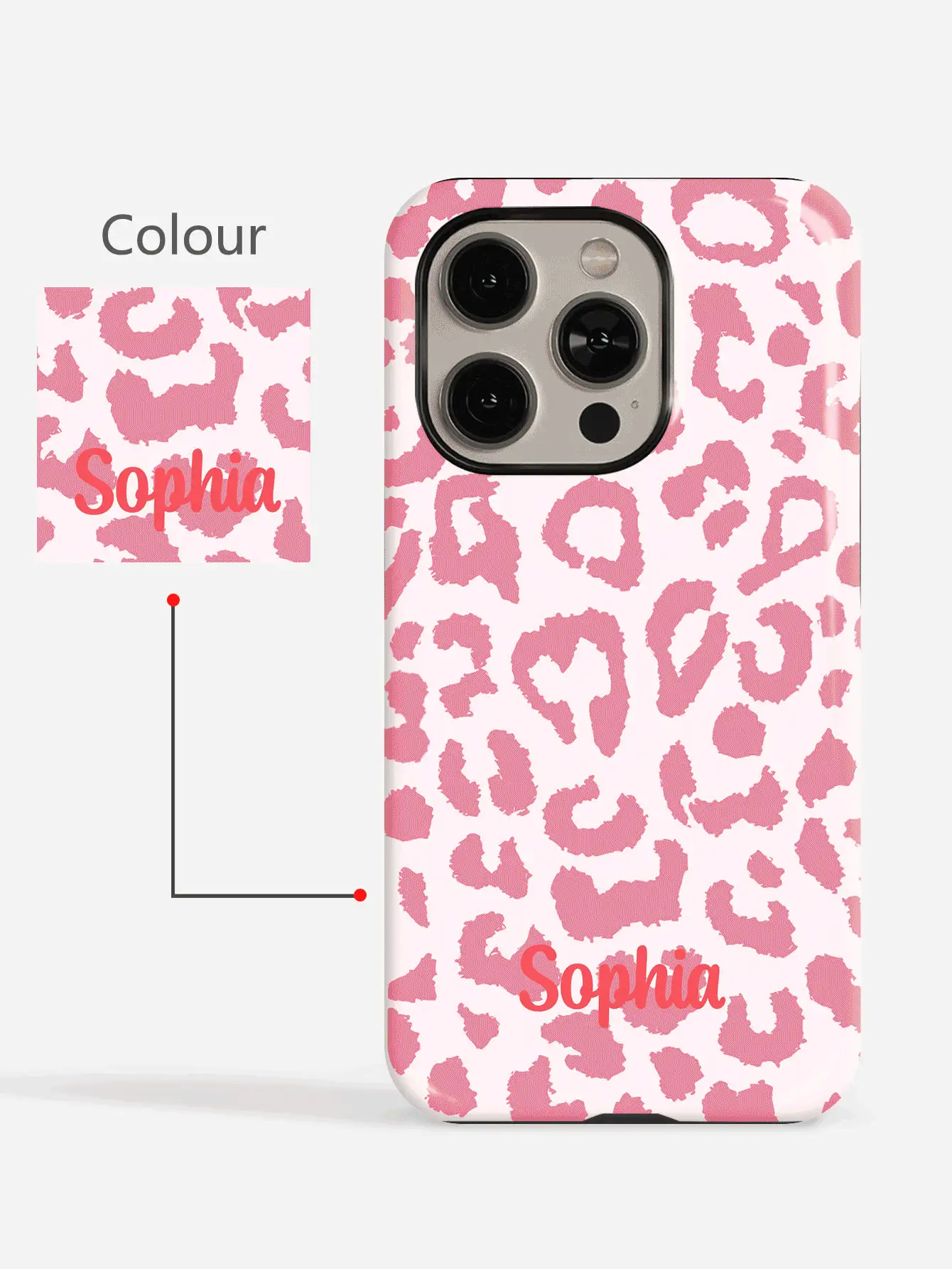极简豹纹定制字母标语二合一亮面硬壳手机壳，兼容 11/12/13/14/15/16/17 Pro Max，少女心春季礼物 - 彩色 - 查看 3