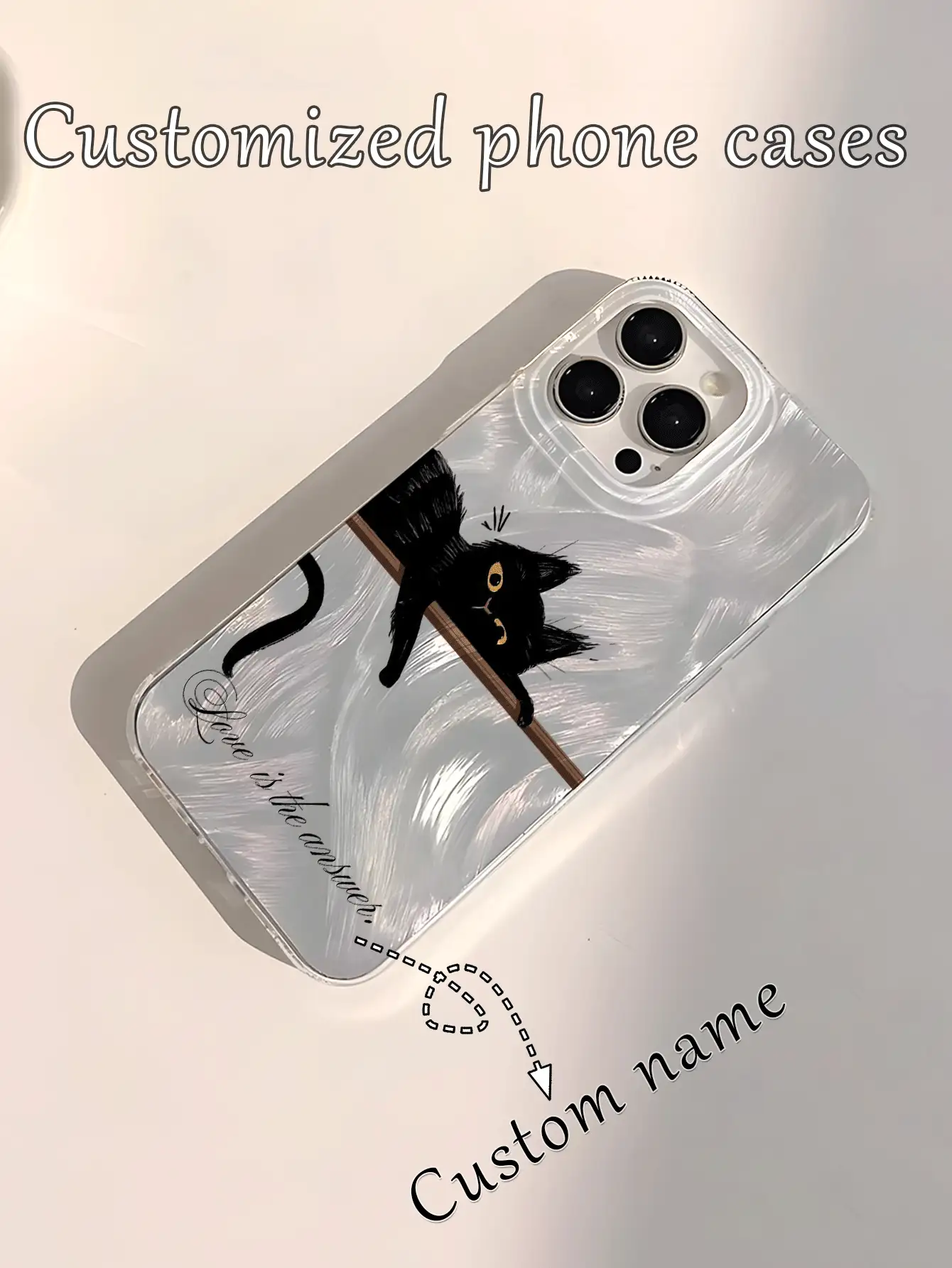 1pc Customized Name, Lazy Cat Pattern Glitter Shiny Waterproof Shockproof Protective Phone Case Compatible With Apple 17 Pro Max/16 Pro Max/15 Pro/14 Plus/13 Pro/12 Pro Max/11/Xs Max/8/7 Phone Accessories, Transparent IMD Soft Glossy Smooth Phone Case - Multicolor - View 2