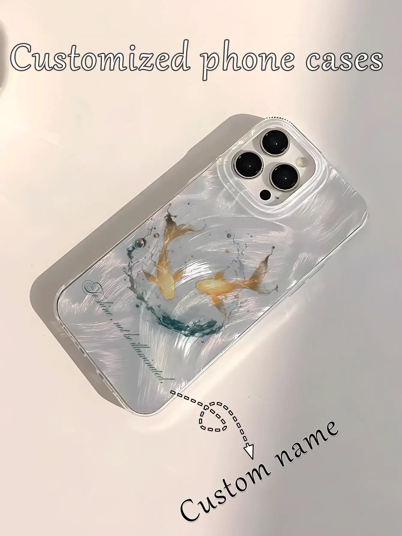 1pc Customized Letter, Ink Painting Koi Fish Pattern Glitter Shiny Waterproof Shockproof Protective Phone Case Compatible With Apple 17 Pro Max/16 Pro Max/15 Pro/14 Plus/13 Pro/12 Pro Max/11/Xs Max/8/7 Phone Accessories, Transparent IMD Soft Glossy Smooth Phone Case - Multicolor - View 2