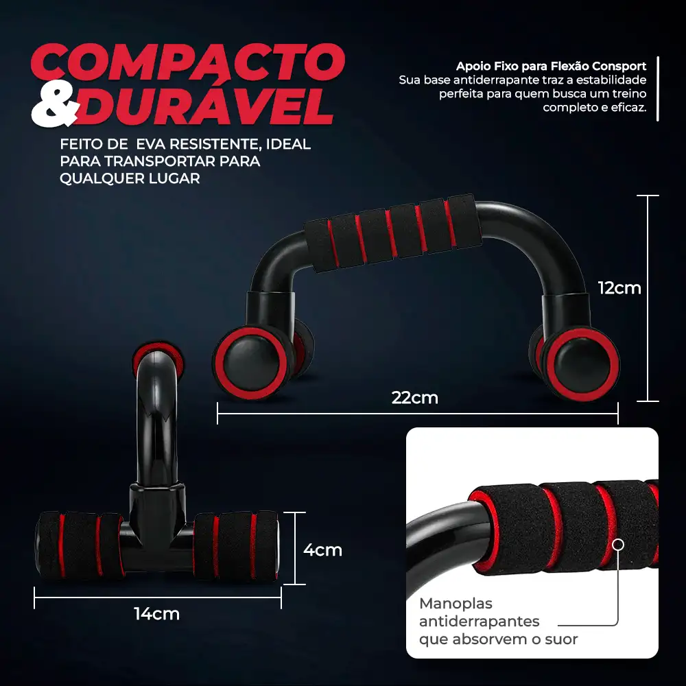 Apoio para Flexão Barra Suporte Fixo Musculação Consport - Preto - Visão 3