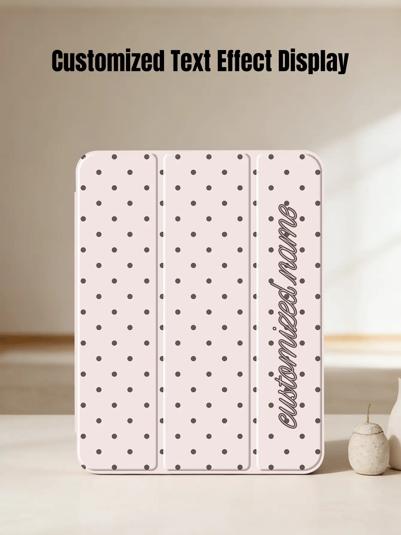 1pc Polka Dot Pattern Customized Tablet Case, Suitable For 10th/11th/10.2/10.5/Air4/Air5/10.9/Pro11/Air 11-In.(M2)-2024/Pro 11-In.(M4)-2024/ Air 11-Inch (M3) 2025/ (A16) 11 Inch 11th Generation 2025 Mini6/Mini7/Mini4/Air1/Air2/9.7, Tab A8 10.5 Inch 2022, Pink, Built-In Pencil Slot, Magnetic Sleep/Wake, Tri-Fold Stand, Minimalist/Cute Design. Note: Pencil Not Included, And Left Pencil Slot Cannot Be Charged Directly. - Pink - View 3