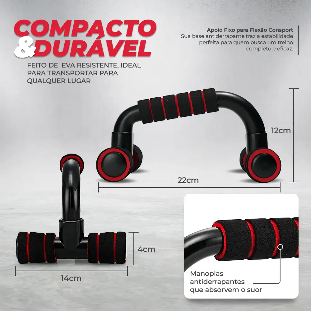 Apoio para Flexão Barra Suporte Fixo Musculação Consport - Preto - Visão 2
