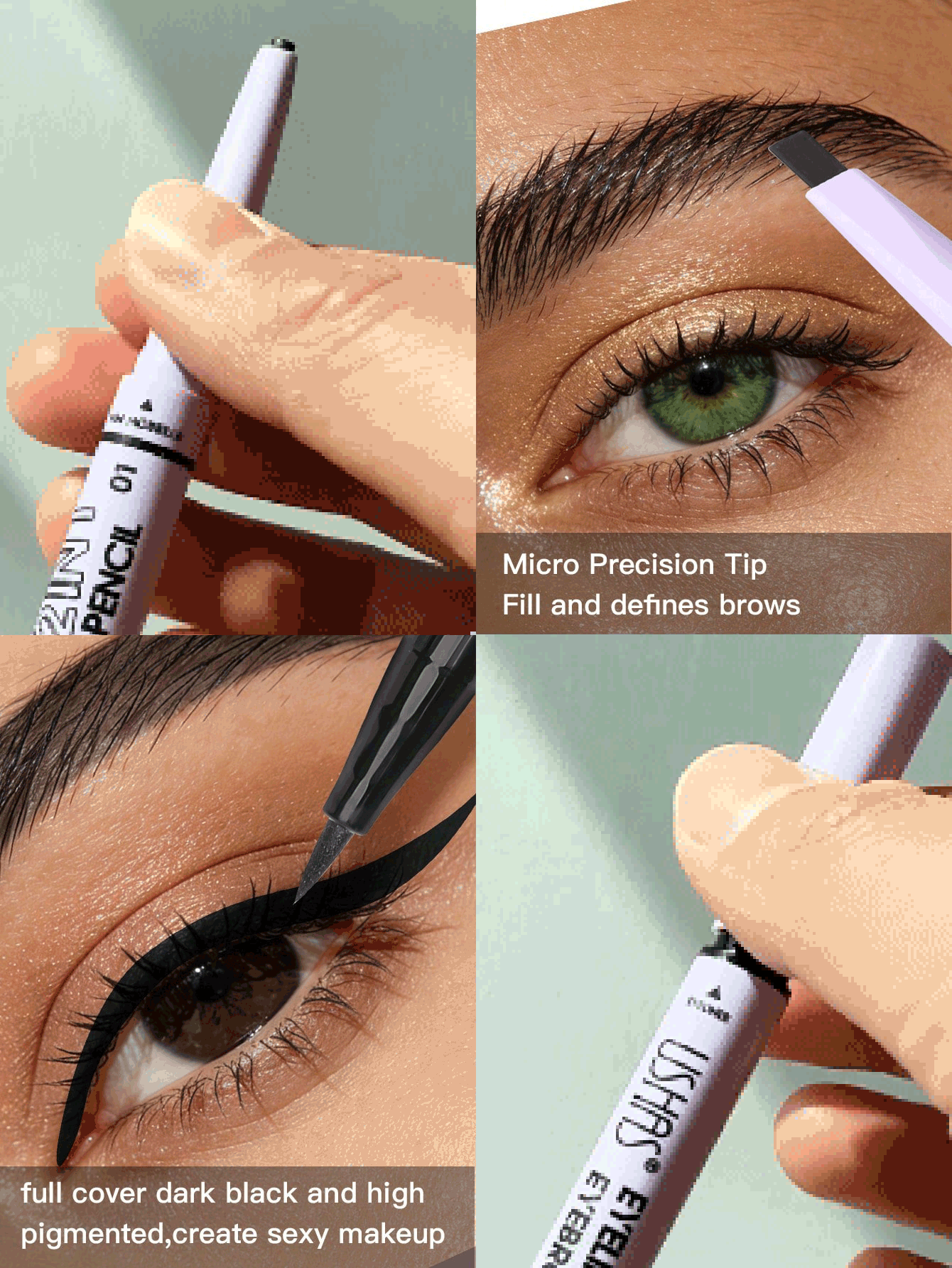 USHAS 二合一旋转眉笔+眼线笔，哑光眼线笔，染眉旋转笔，打造自然眼妆，防水持久，适合所有肤质 - #02 - 查看 3