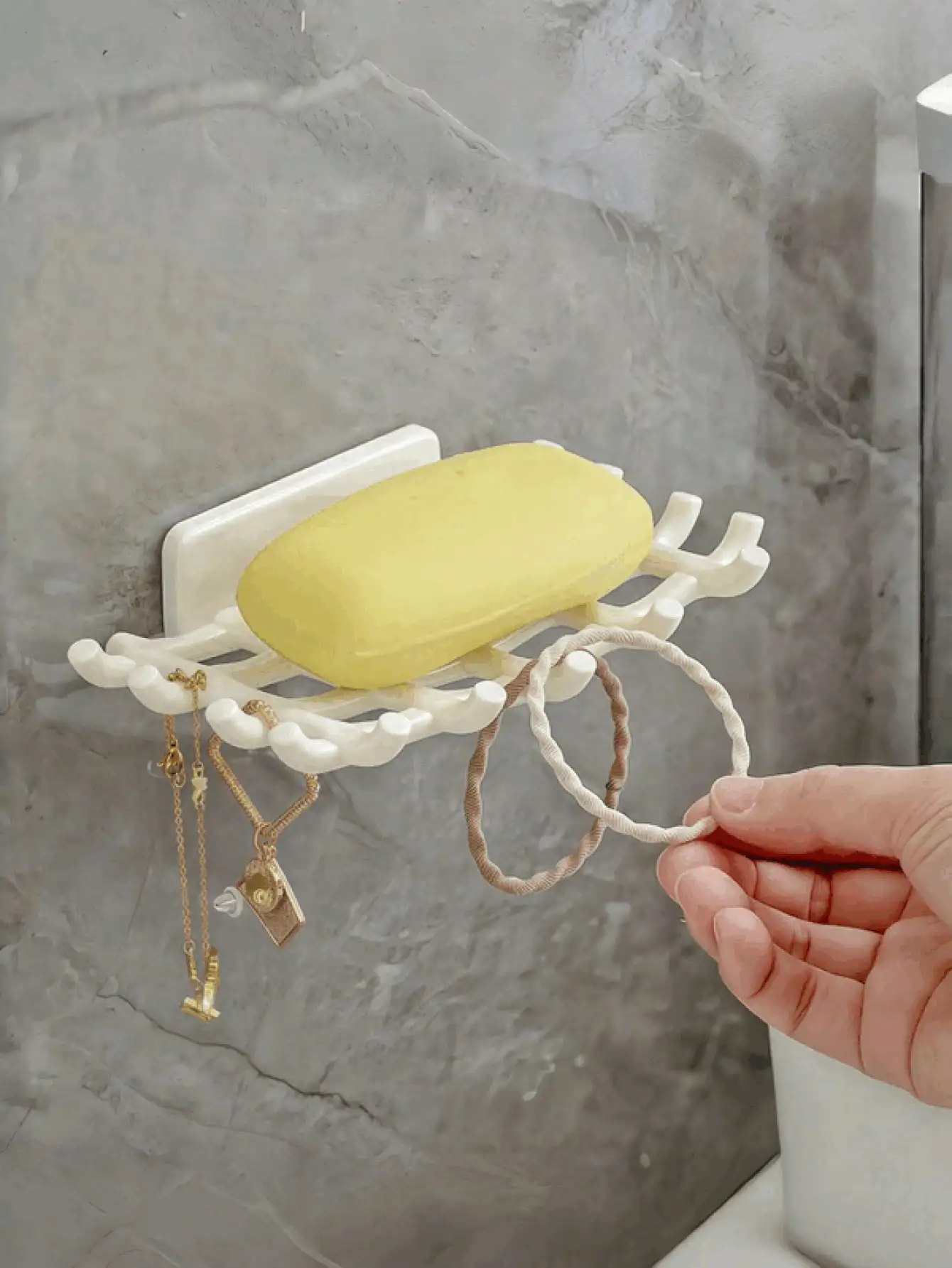 No-Drill Wall-Mounted Soap Holder, Suitable For Soap, Bath Balls, Brush Heads, Hair Accessories, Faux Woven Plastic Soap Rack, Door Back Storage Hook, Bedroom Bathroom Kitchen Storage Organizer, Bathroom Accessories - Multicolor - View 3