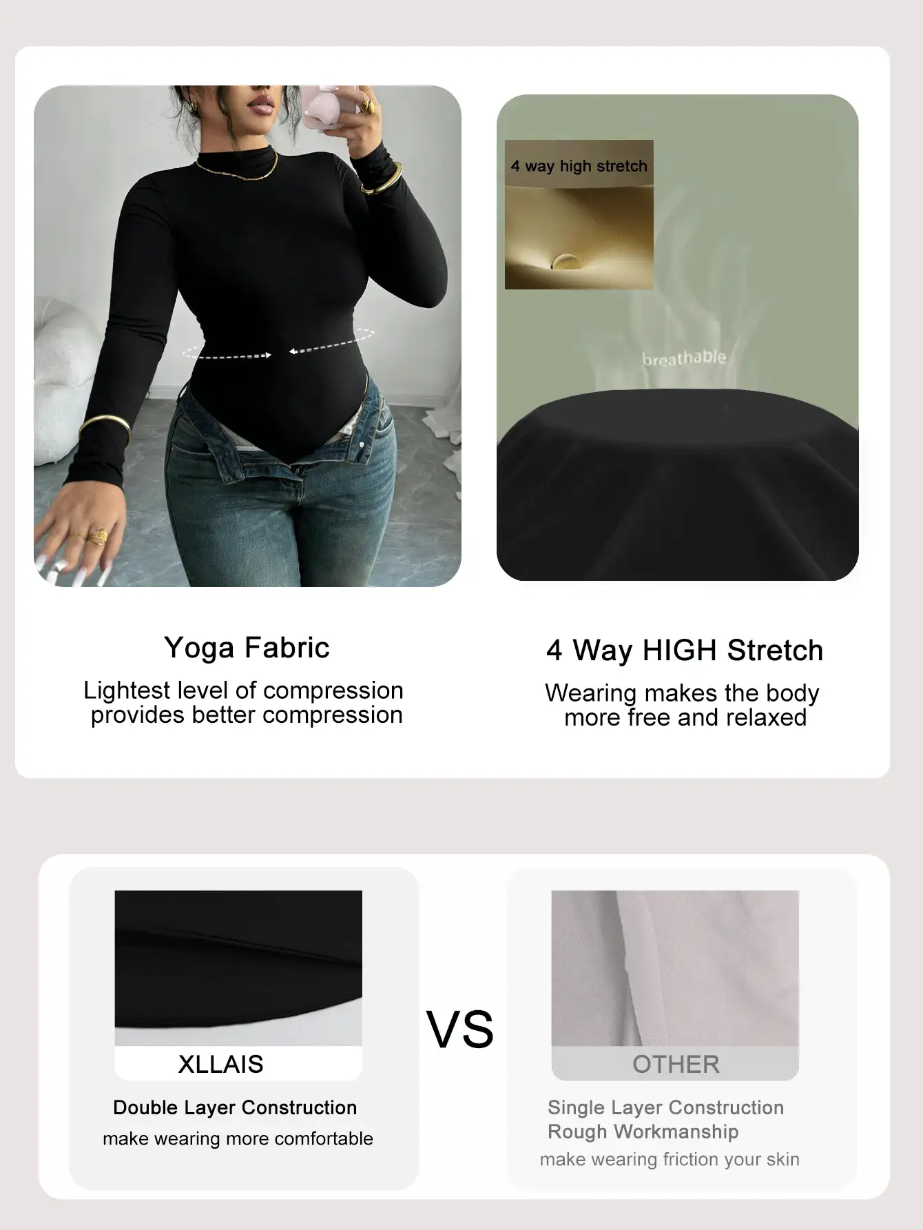 XLLAIS Áo liền thân thể thao cổ cao ôm sát màu trơn dành cho nữ cỡ lớn màu đen - màu đen - Xem 9