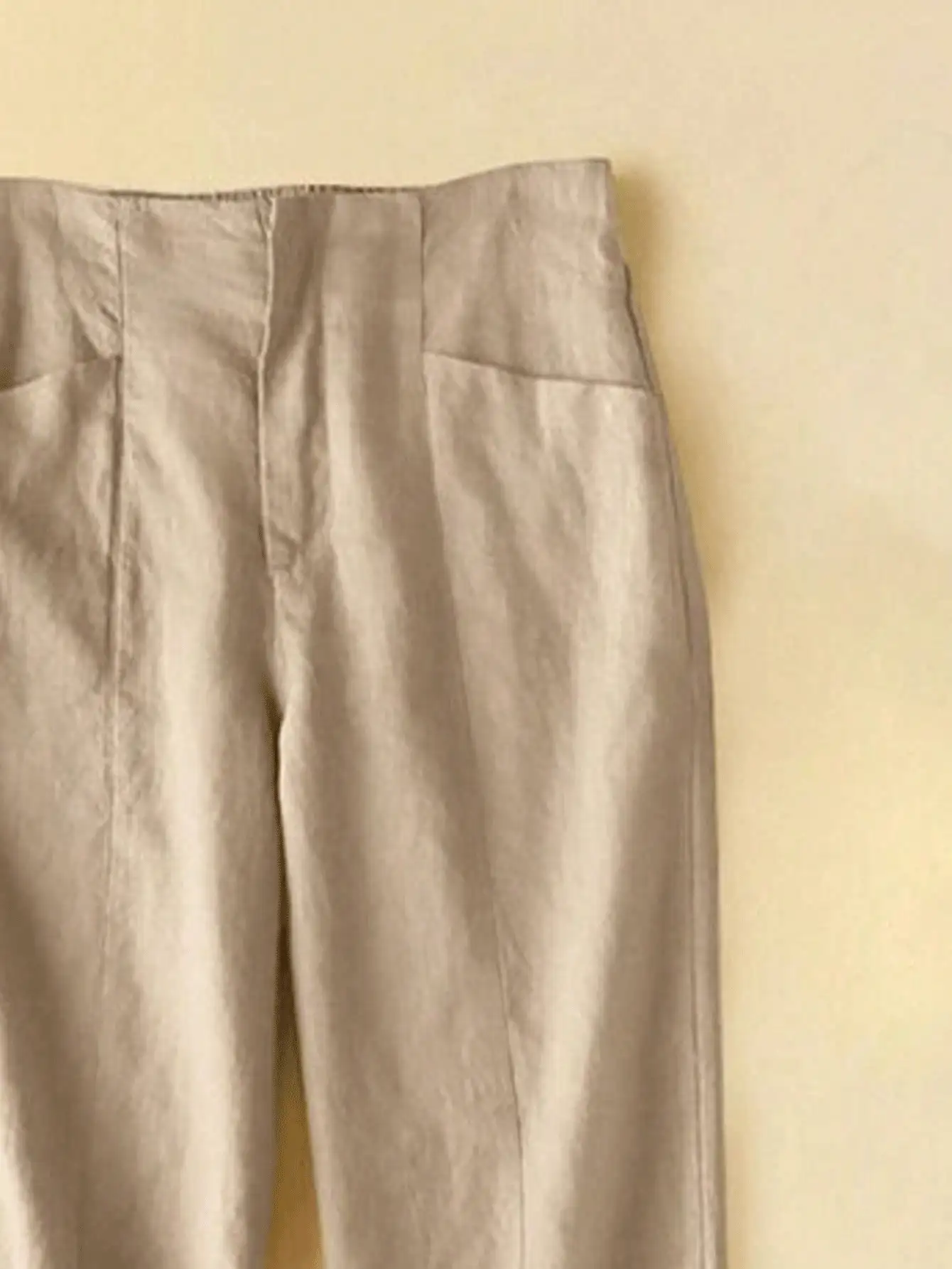 Comfortable Casual High Waist Elastic Linen Pants, Draping Effect, Suitable For Autumn & Summer - Apricot - View 2