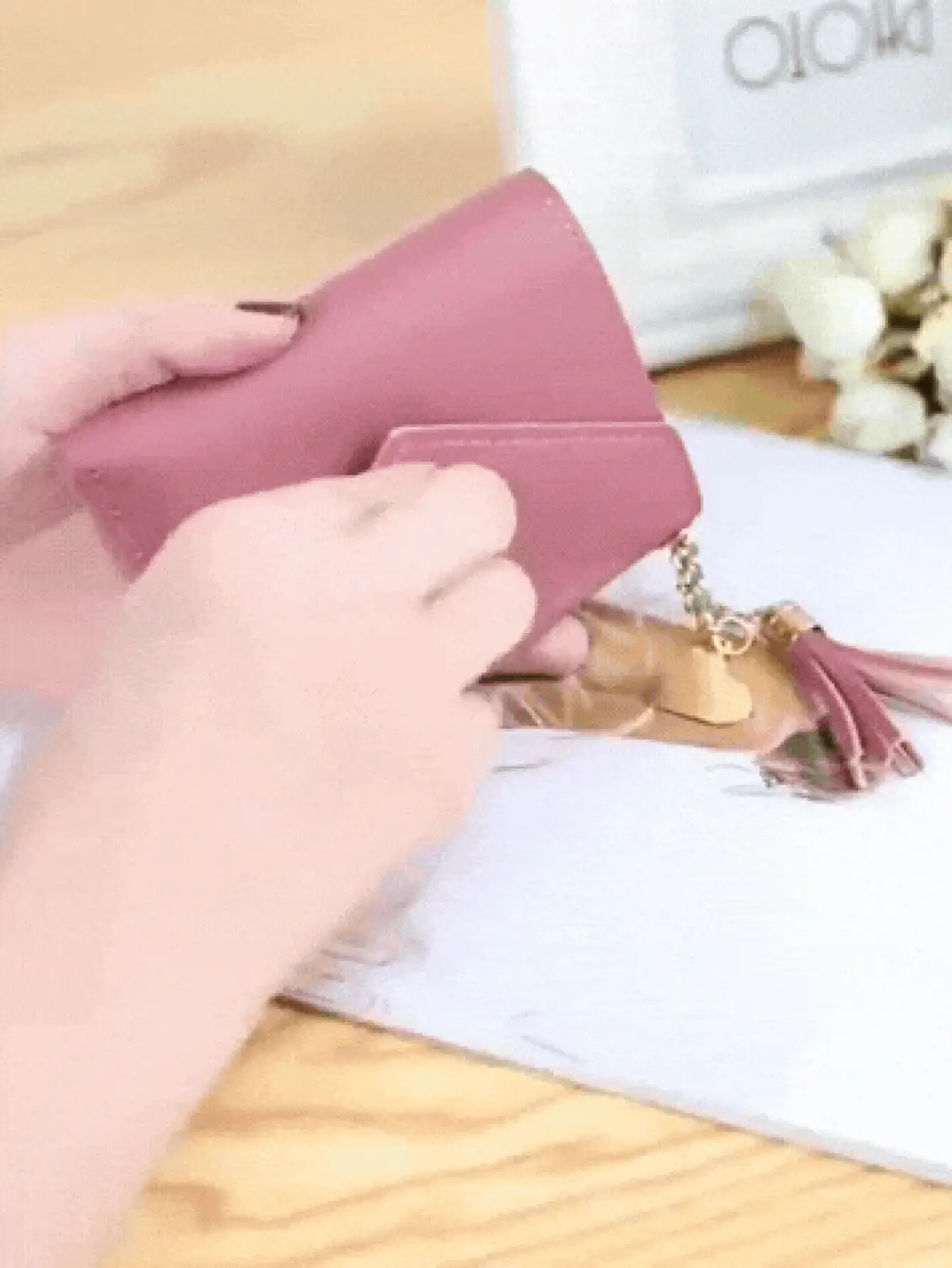 Tassel Pendant Decor Wallet Trifold Slim Card Holder Wallet With 1 ID Window 6 Slots 1 Cash Grid Card Holder Multi-Function Wallet Women Short Wallet Fold Coin Purse Purse Flap Card Case Envelope Bag For Travel Vacation Outdoor Travel Essentials - A - View 3