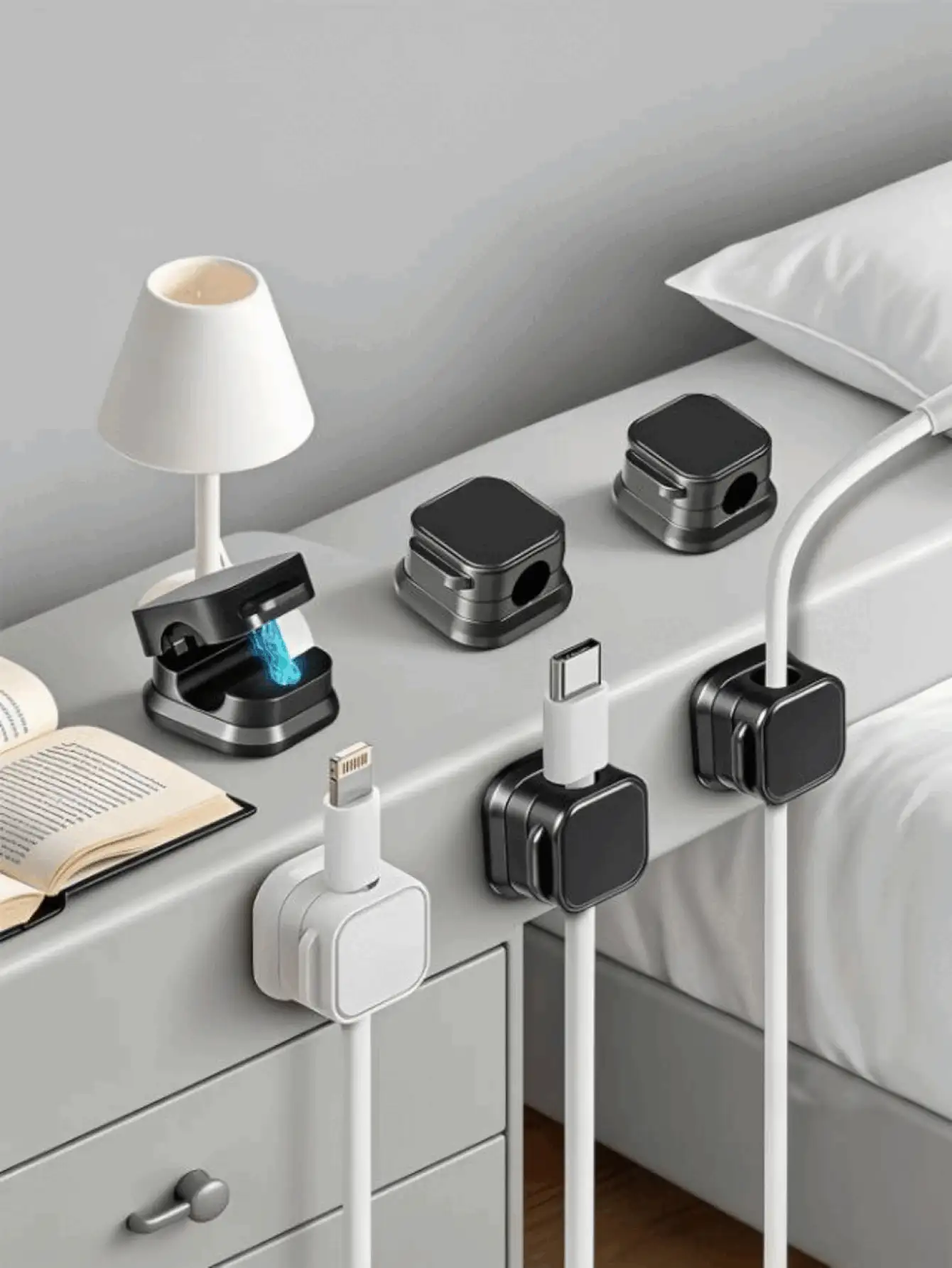 6pcs Multi-Function Cable Clips Organizer, PVC Material Strong Adhesive Cable Tie Mounts, No Drilling Required For Office Desk, Car, Home Cable Management, Practical Small Tool - One Size - View 2