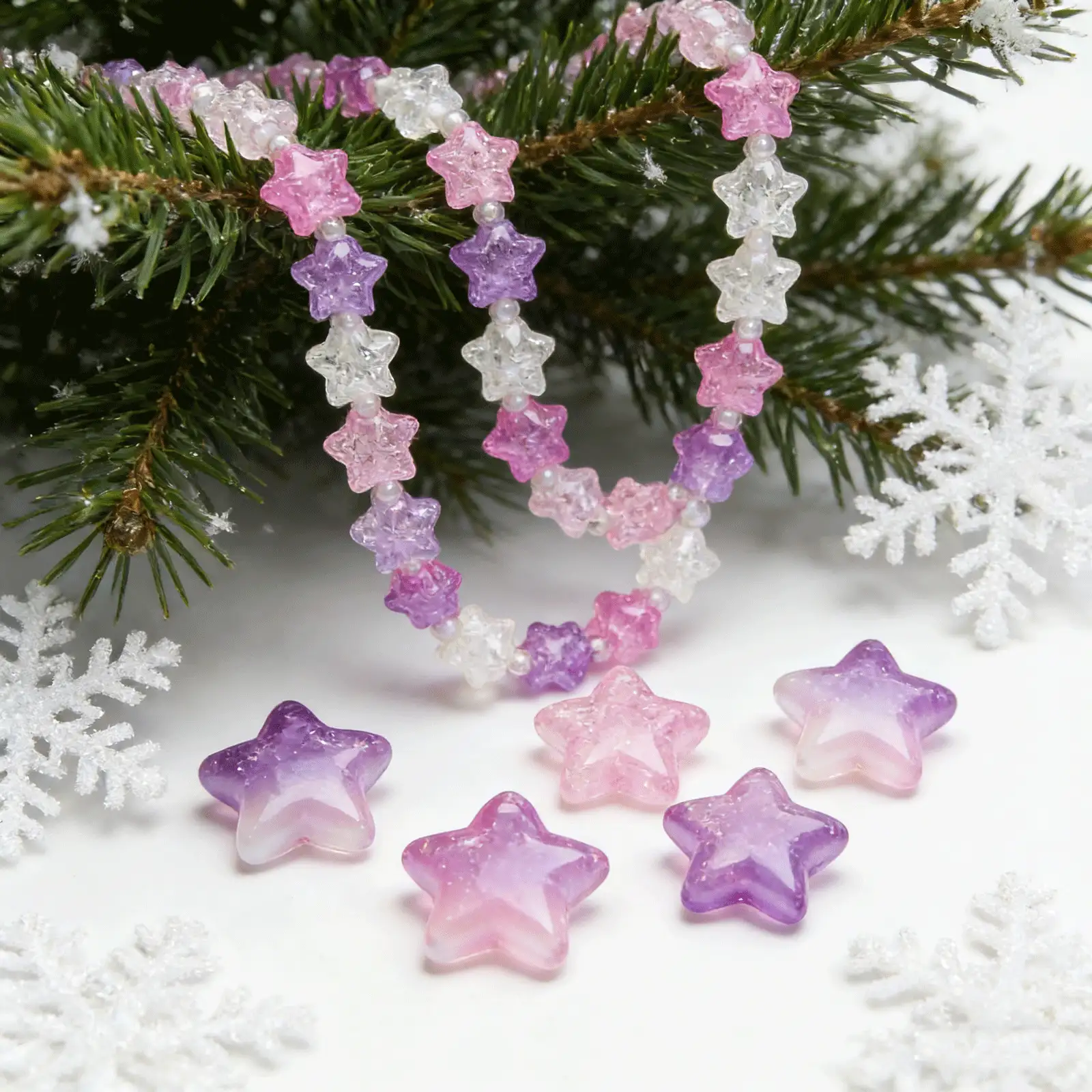 222 Pink-Purple Three-Dimensional Star Beads With A Plump Shape And Delicate Crackle Glaze Texture. Ideal For DIY Bracelets, Necklaces, Earrings, And More. Easy To Use, Perfect For Craft Lovers To Create Jewelry In A Variety Of Styles. - 粉色 - 查看 5