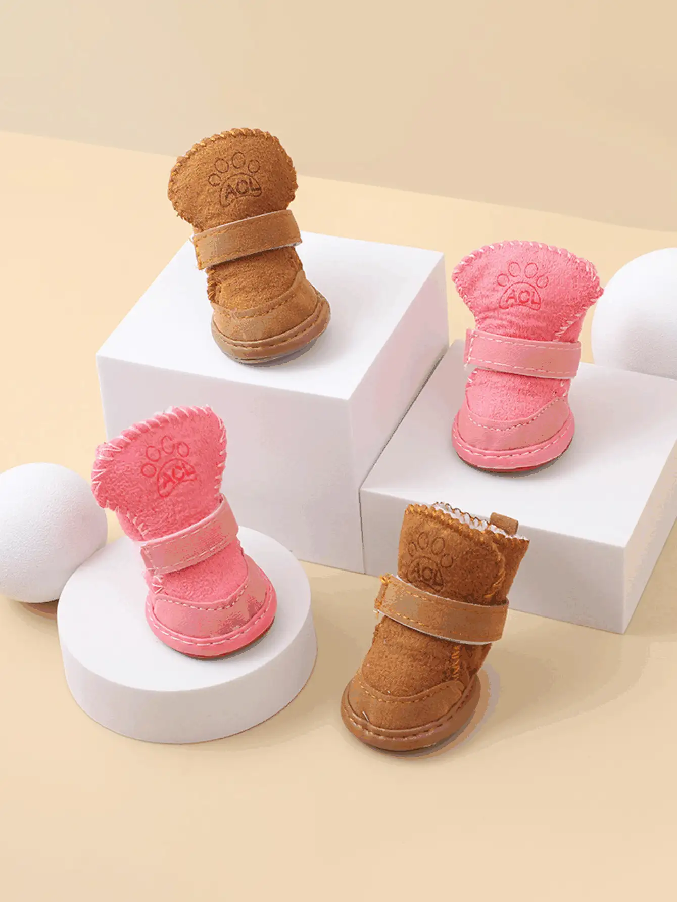 4pcs/Set Thick Faux Fur Pet Snow Boots, Suitable For Small-Medium Pets Indoor & Outdoor Wear, Fashionable & Warm - Multicolor - View 3