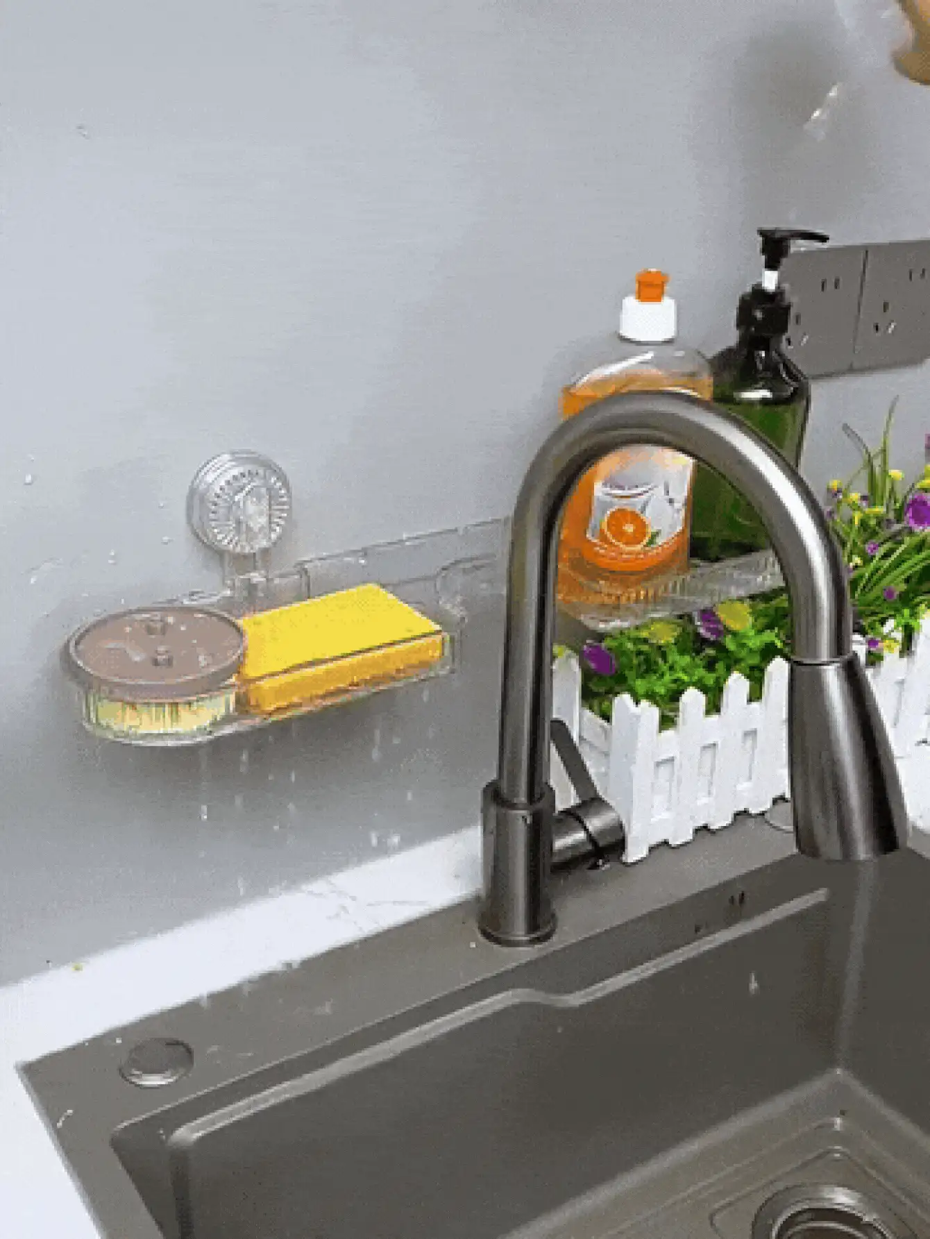 免钻孔浴室置物架，吸盘式水龙头收纳架，防水，可拆卸，自排水，适用于浴室、厨房、水槽下方，租房者和收纳达人的必备品 - 彩色 - 查看 3