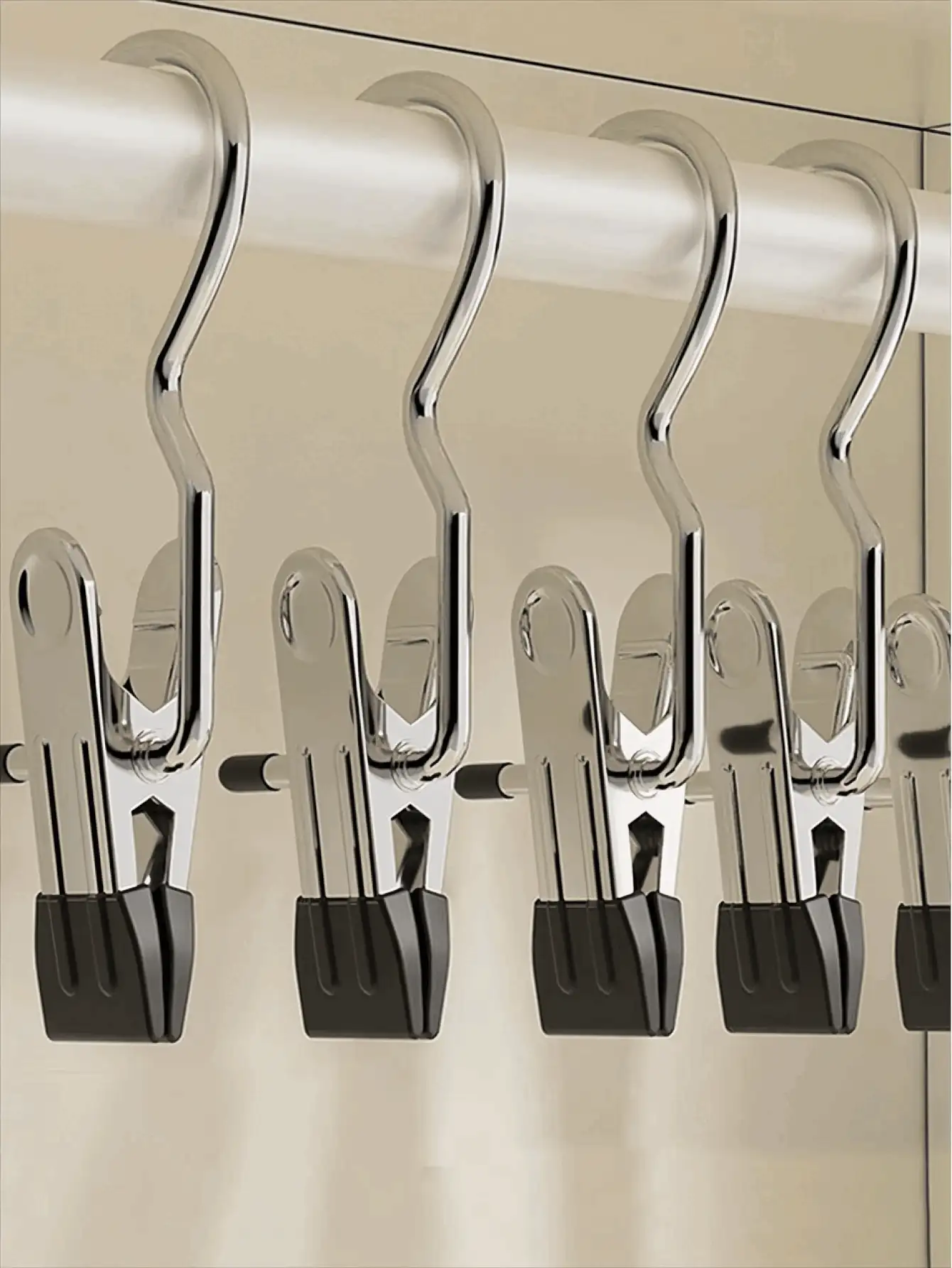 Space-Saving Clothes Clips Simple Stainless Steel Clothespin Hangers With Hook Back To School Must Haves Laundry Pegs With Hooks (Coat) Hanger Interior Portable Hanging Clothes Clip Wardrobe Storage Racks Clothes Hangers Mother's Day - Multicolor - View 3