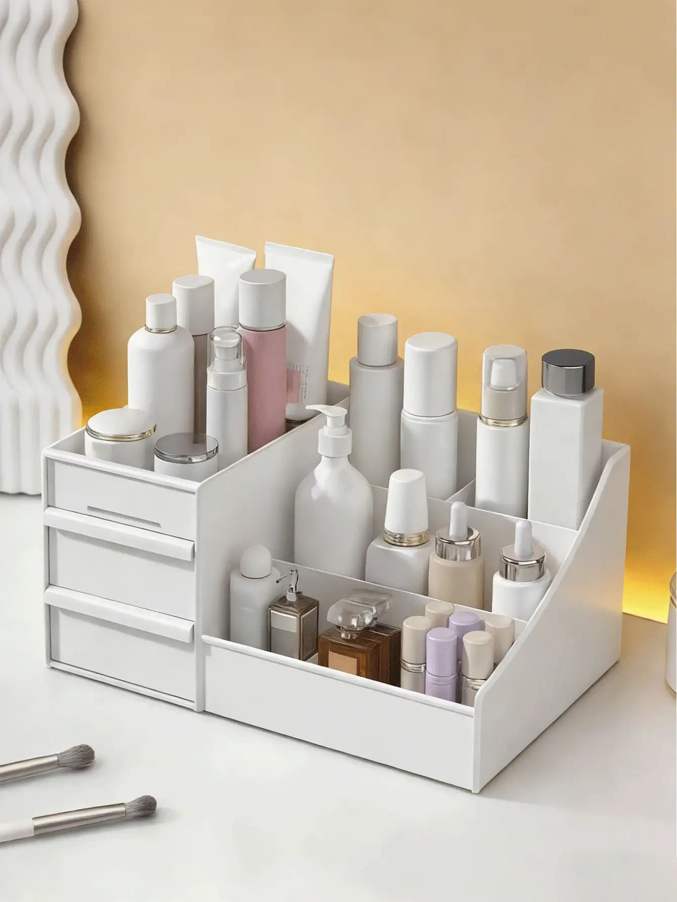 化妆品收纳盒、口红收纳盒、美妆收纳盒、指甲钳收纳盒、办公用品收纳架、化妆刷收纳架、化妆包，适用于卧室、浴室、客厅、宿舍、梳妆台、房间装饰、珠宝收纳 - 彩色 - 查看 3