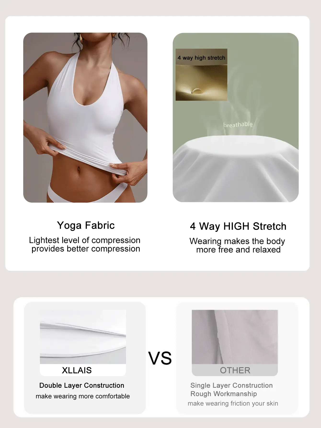 XLLAIS Áo hai dây hở lưng gợi cảm, áo tank top nữ cổ chữ U co giãn ôm sát thoải mái màu trắng mùa hè - trắng - Xem 9