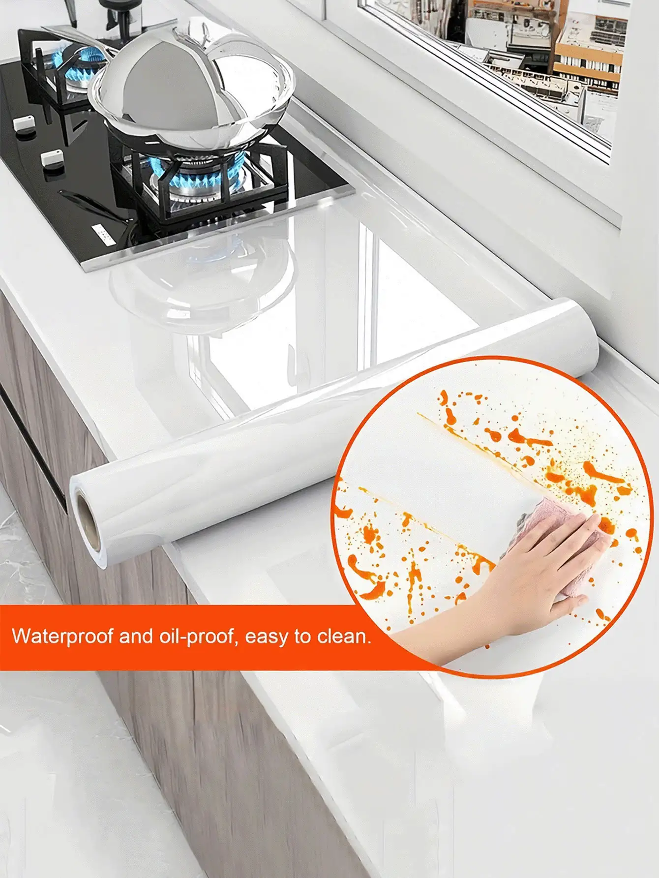 Removable Wall Protection Film Waterproof Oil-Proof Easy To Clean Multi-Function Electrostatic Adsorption Protective Film Kitchen Wall Invisible Oil-Proof Film Suitable For Stove And Countertop Kitchen Bathroom Essential Accessories Home Kitchen Decor - Multicolor - View 3
