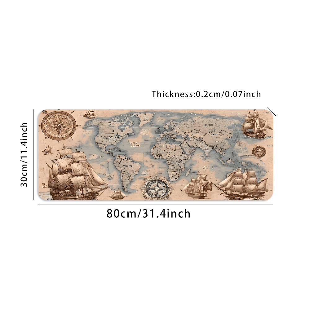 YUFZX 复古世界地图航海主题大号加长游戏鼠标垫，防滑橡胶底座，锁边缝制桌垫，冒险美学艺术设计桌垫，耐用电脑配件，适用于家庭办公和游戏环境，是送给游戏玩家、旅行爱好者、男孩女孩和青少年的完美礼物。 - 查看 9