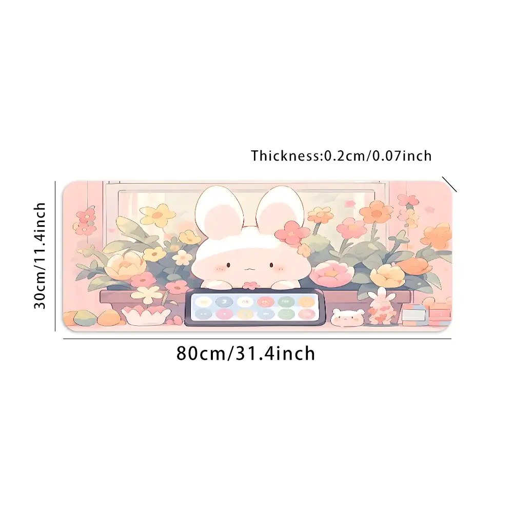 YUFZX Large Extended Pink Rabbit & Floral Pattern Mouse Pad, Non-Slip Rubber Base With Stitched Edges, Cute Aesthetic Art Style Desk Mat, Durable Computer Accessory For Home Office And Gaming, Ideal Gift For Gamers And Cute-Loving Teenage Girls - View 9