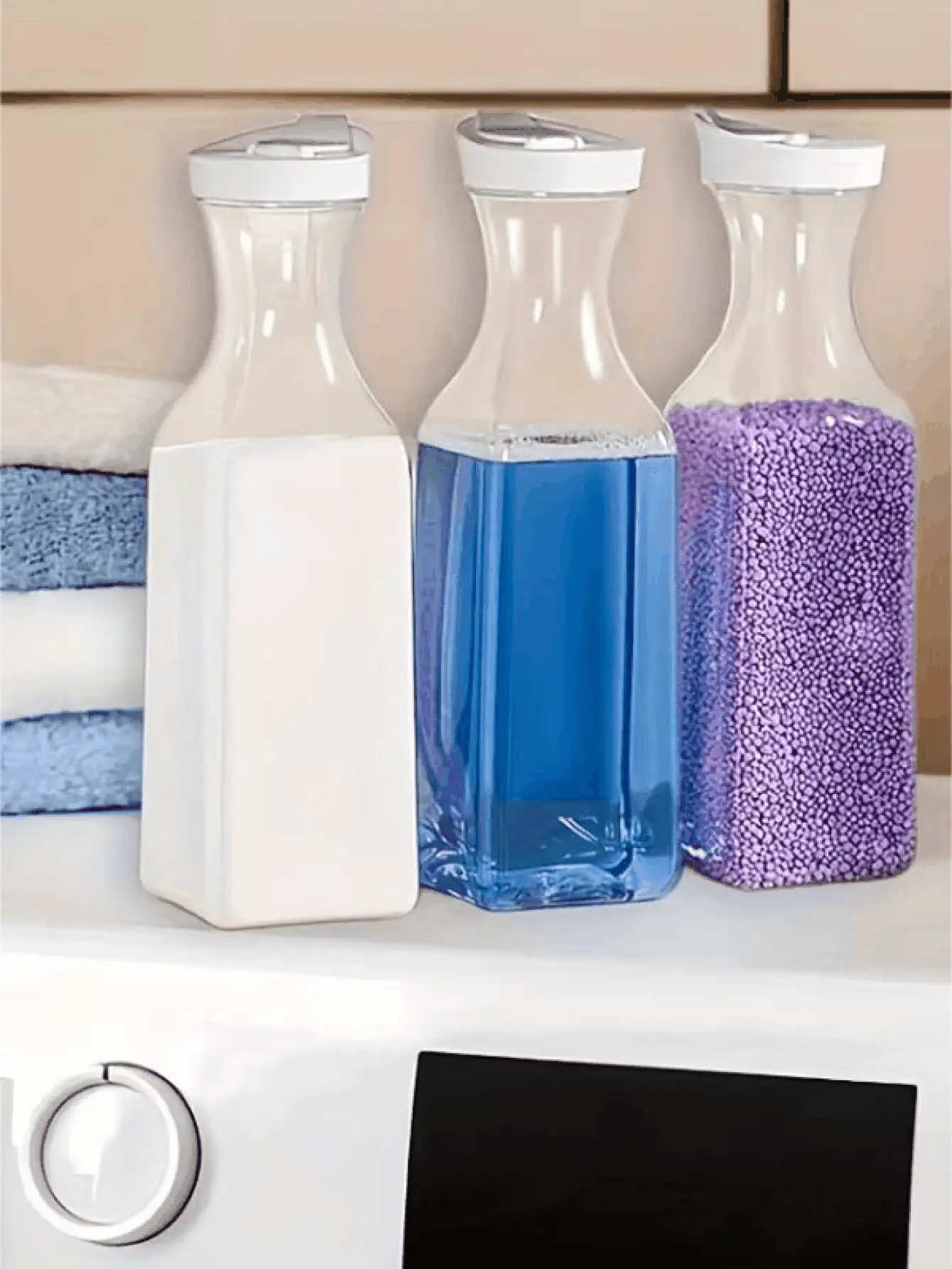 Dispensador de detergente de lavandería recargable de plástico, adecuado para polvo de lavandería, detergente líquido, suavizante de telas, lejía, caja de almacenamiento multiusos para el hogar, aplicable al baño, la cocina, la lavandería, caja de almacenamiento cuadrada, artículos de baño, artículos de cocina, decoración de baño - transparente - Ver 2