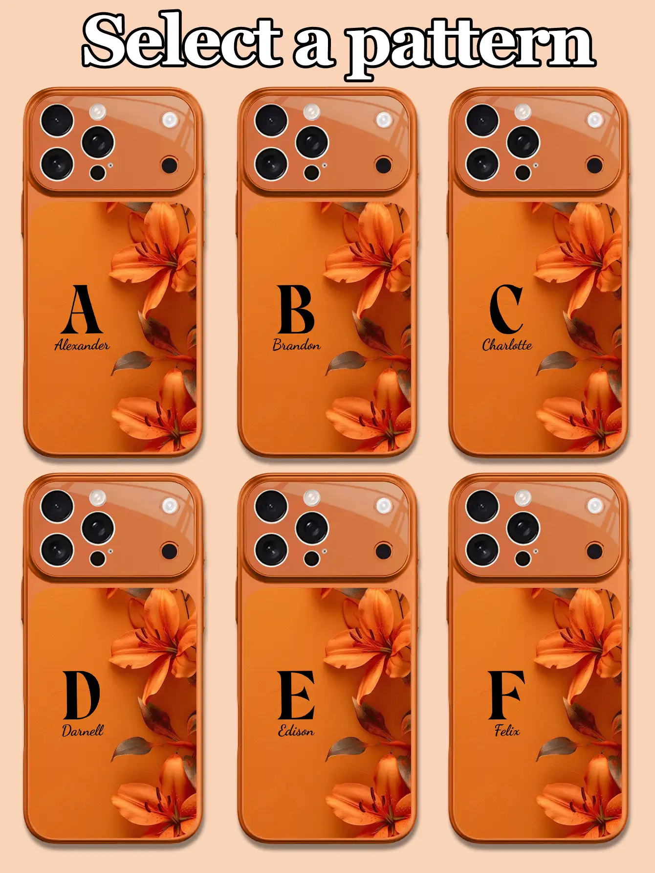 1 buah Casing Ponsel Kaca Tempered dengan Desain Teks & Huruf yang Dapat Disesuaikan dan Motif Bunga Lili Oranye, Cocok untuk iPhone 17 Pro Max/17 Air/15/16 Pro/14 Plus/13 Pro/12 Pro Max/11, Pelindung Kamera Kaca Tempered, Penutup Belakang Kaca Tempered, Casing Pelindung Ponsel dengan Jendela Besar, Hadiah Terbaik untuk Teman dan Keluarga - Jeruk - View 3