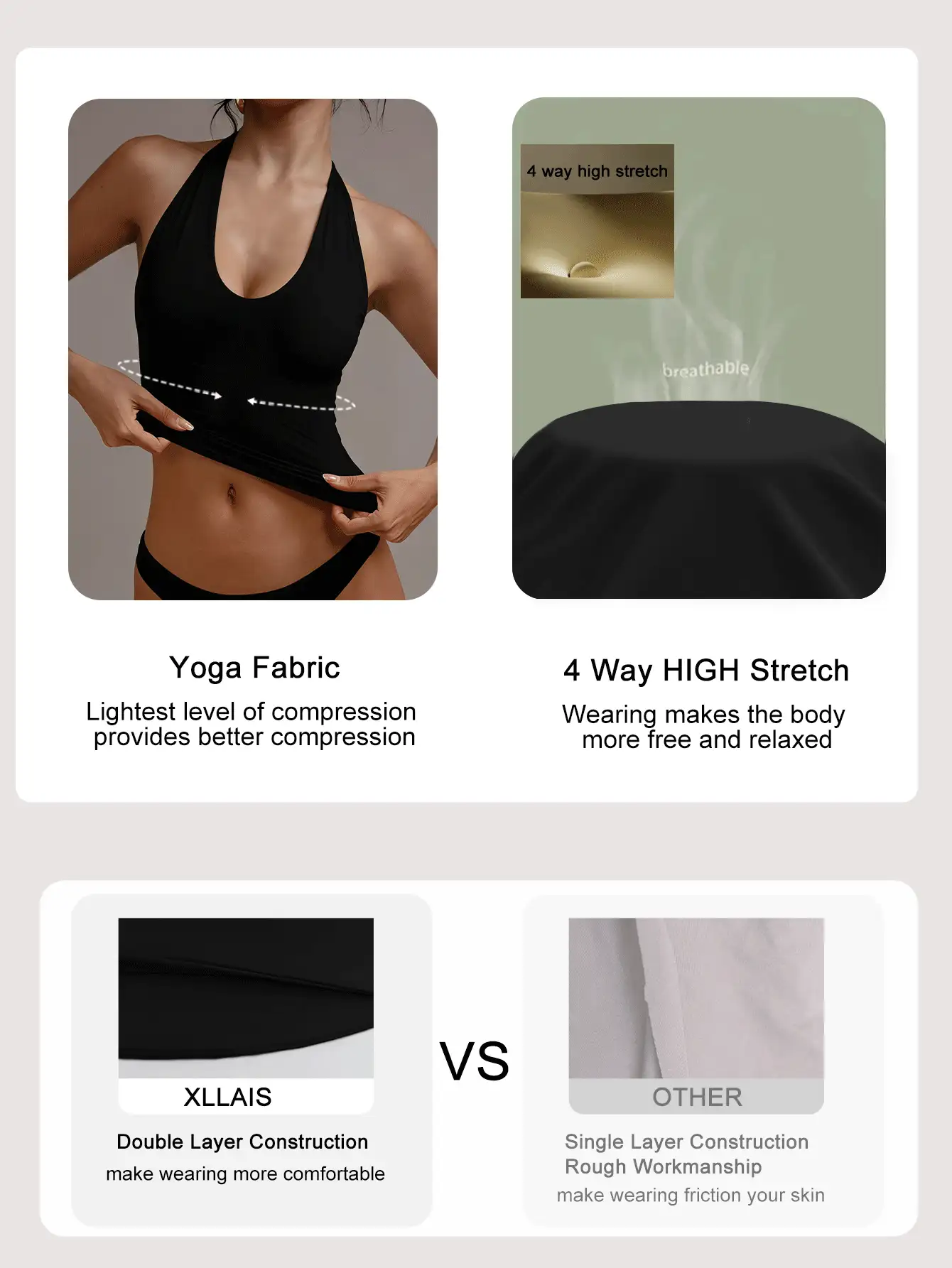 XLLAIS 性感露背吊带背心 时尚U领弹力休闲修身女式吊带衫 返校季 万圣节 黑色夏季 - 黑色 - 查看 12