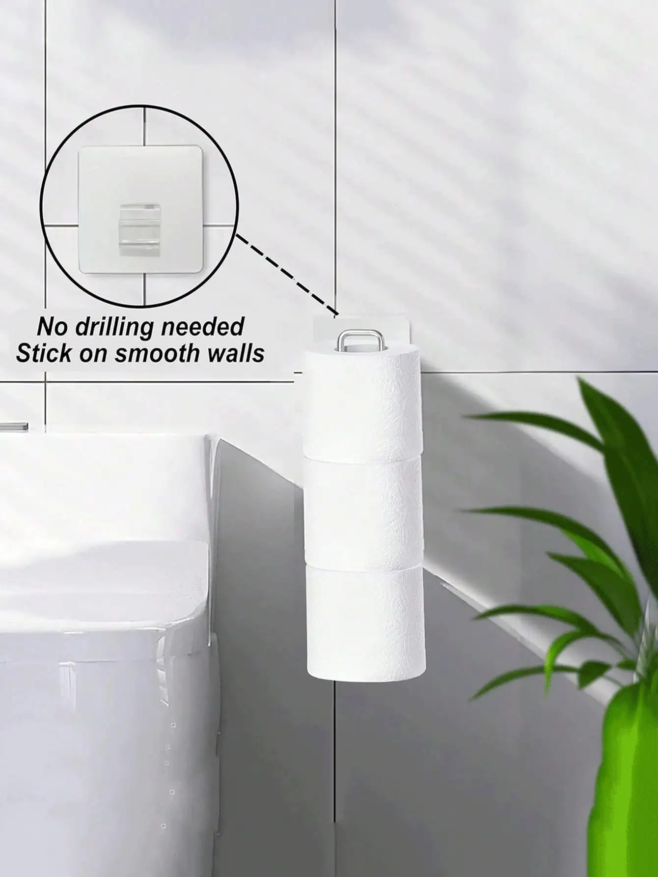 No Drill Toilet Paper Holder, Iron Bathroom Toilet Paper Rack Adhesive On Door/Wall, Wall-Mounted Toilet Paper Holder, Kitchen Paper Towel Rack, Can Hold Multiple Rolls, Space-Saving Design, Iron Bathroom/Kitchen Towel Rack, Bathroom Storage, Kitchen Storage - Multicolor - View 3