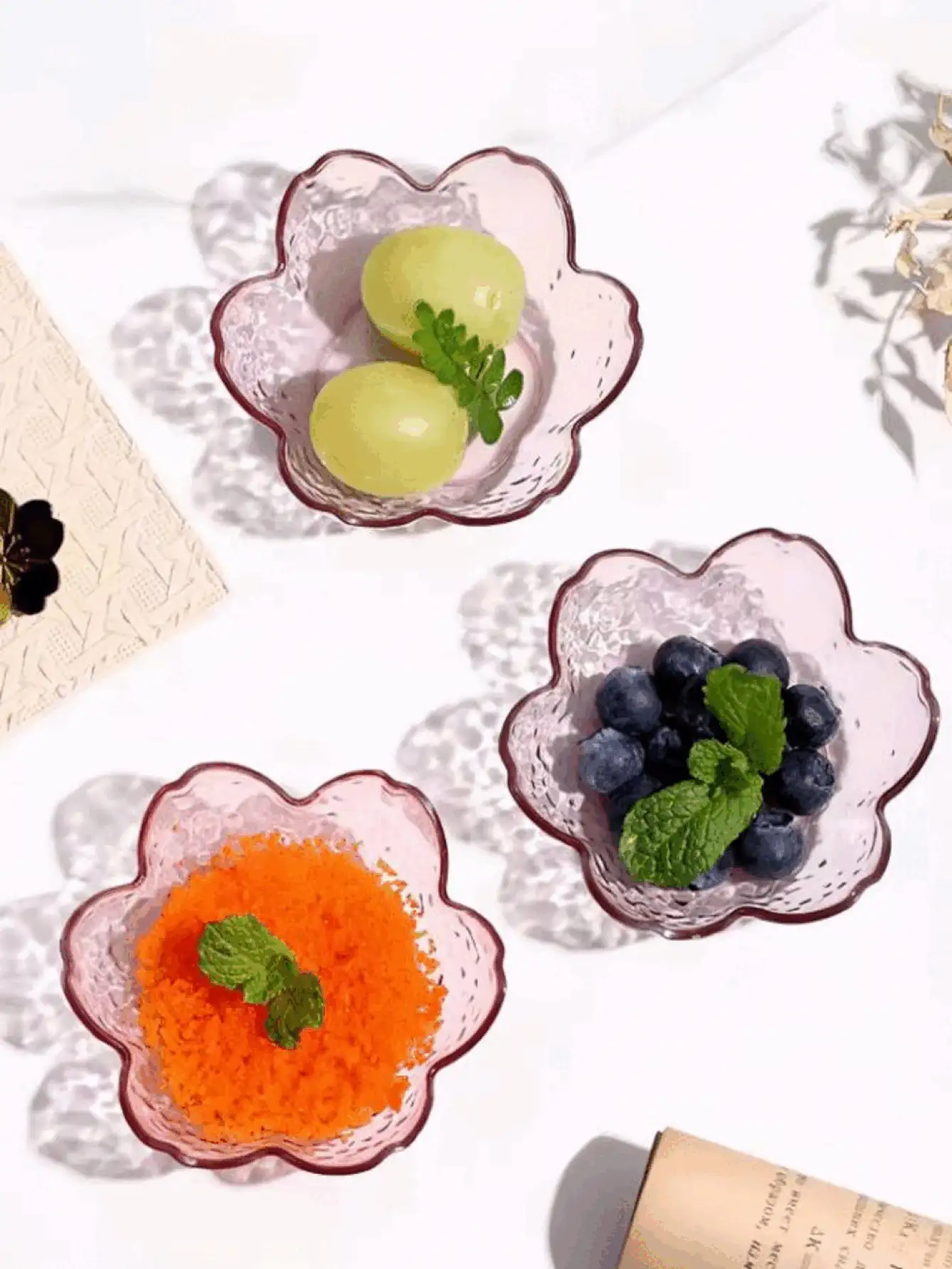 Juego de platos para salsa con flor de cerezo rosa, platos de plástico de cristal con flor de cerezo para aperitivos, helados y ensaladas, perfecto para condimentos y postres, plato de vidrio pequeño inspirado en Japón, cuenco para mojar, suministros de cocina, vajilla - Multicolor - Ver 3