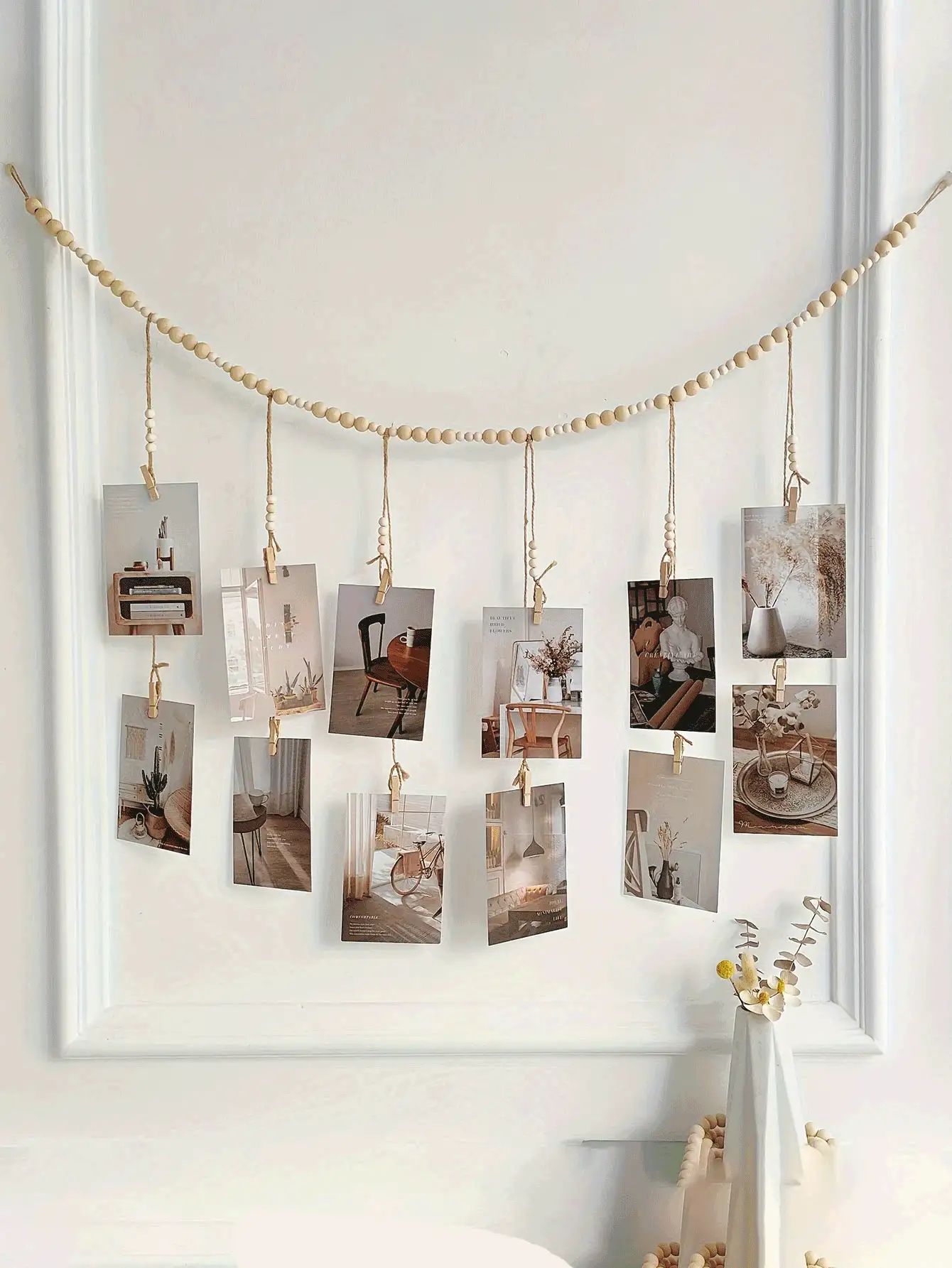 Bohemian Style Photo Frame Set With Display Stand, Wall-Mounted Photo Display With Clips, Vintage Beaded Decor, Clip Photo Wall, Suitable For Dorm, Classroom, Bedroom, Living Room, Kitchen And Other Scenes, Ideal For Home Decor, Travel Essentials, Party Supplies - one-size - View 3