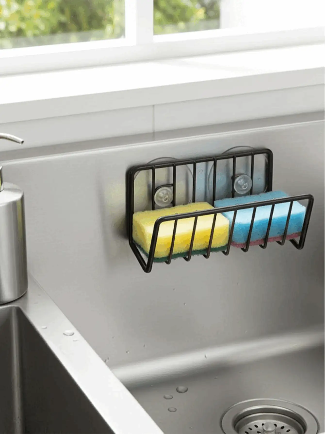 Kitchen Sink Sponge Holder Minimal Size Premium Rustproof & Waterproof Stainless Steel Sink Drain Rack Scrubber Hanger Caddy Accessories Storage Rack Stand For Scratch Scrub Dishcloth Dishrag Wool Exfoliator Strainer Storage Hooks - Multicolor - View 3