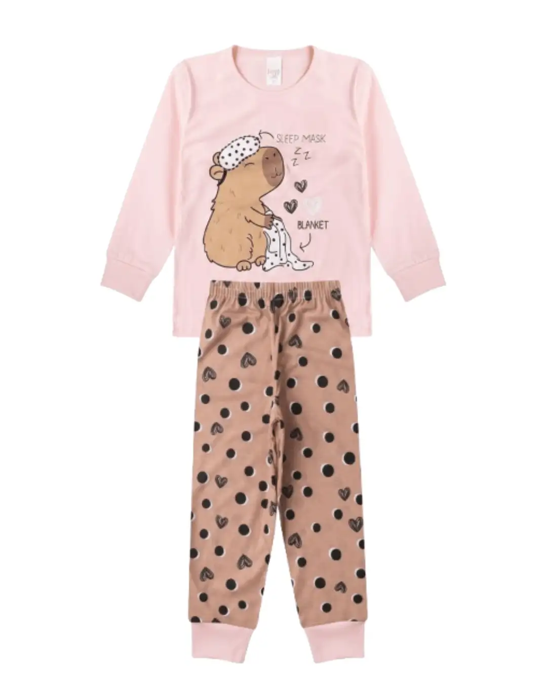 Capybara Winter Girls' Pajamas - Baby Pink - View 2