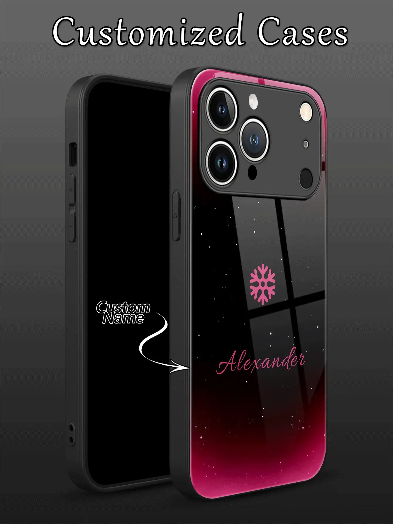 1pc Customized Name, Black-Pink Gradient Fashion High-End Business Minimalist Diamond Star Pattern Phone Case, Made Of Tempered Glass Back + TPU Soft Edge, Shock-Resistant And Scratch-Resistant, Compatible With IPhone 17 Pro Max/16 Pro Max/15 Pro/14 Plus/13 Pro/12 Pro Max/11/Xs Max/8/7/6 Plus And S26 Ultra/S25 Plus/S24 Series, / Phones - Black - View 2