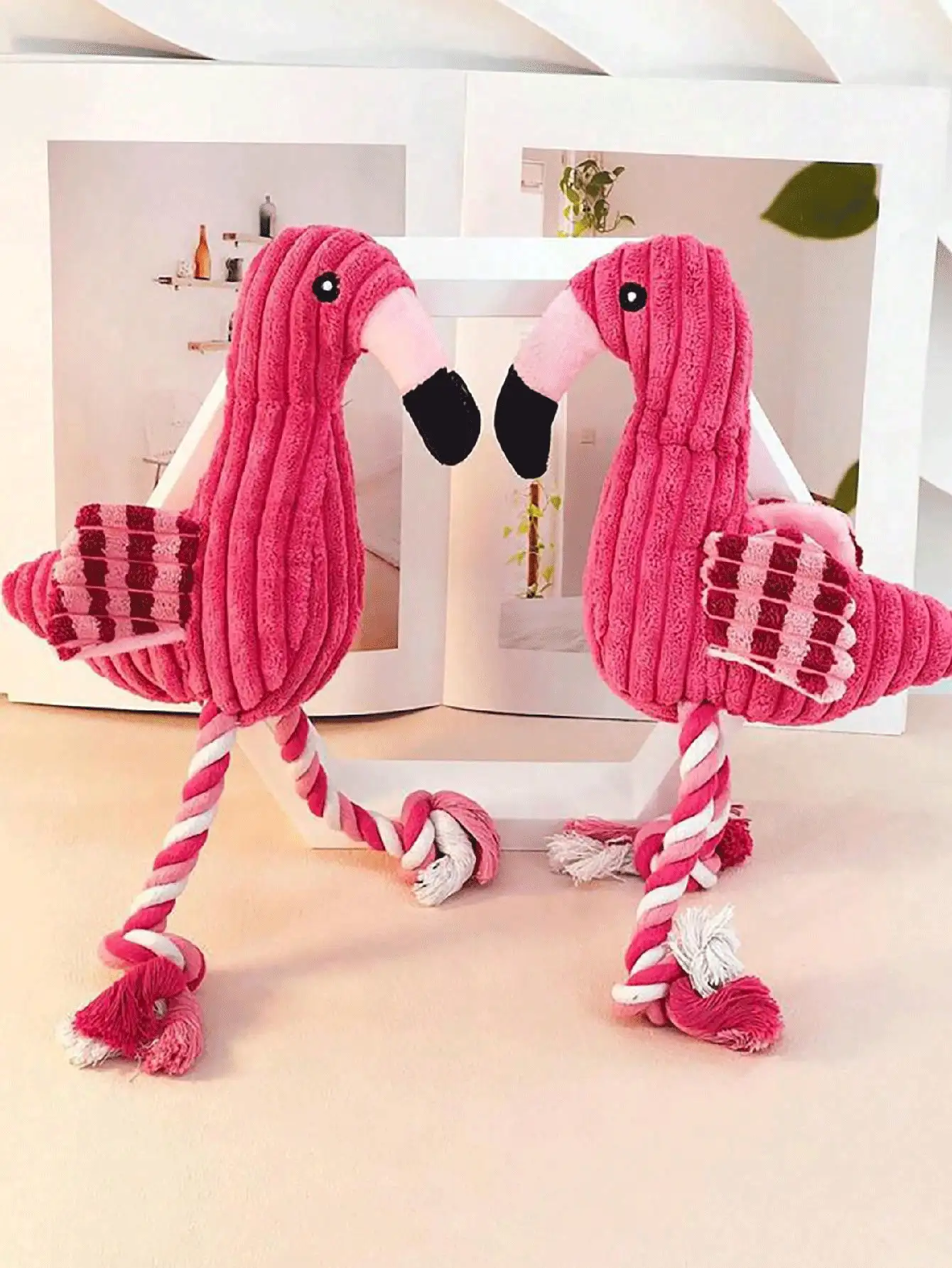 1pc Pink Flamingo Pet Toy, Squeaky Chew Toy With Sound For Puppies, Made Of Soft & Durable Plush Fabric, Interesting Interactive Design To Help With Teething And Puzzle Solving, Velvet Fabric With Vibrant Flamingo Design, Great Companion For Dogs - Pink - View 2