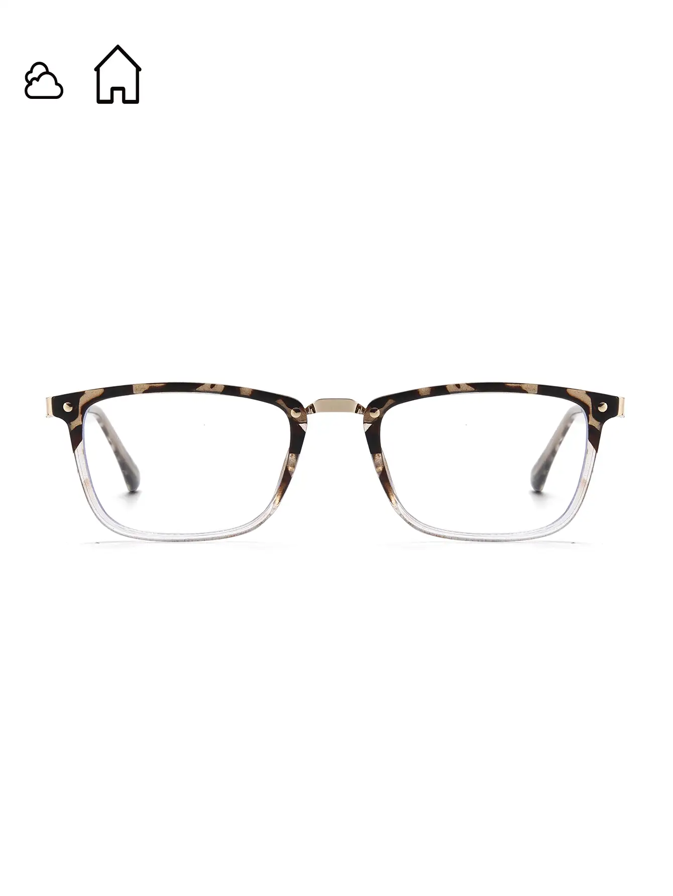 Unisex Rectangular Leopard Print Metal Frame Glasses, Lightweight Fashion Glasses For Computer/Reading/Gaming/TV/Phone, Lenses Can Change From Transparent To Light Gray - Clear - View 2