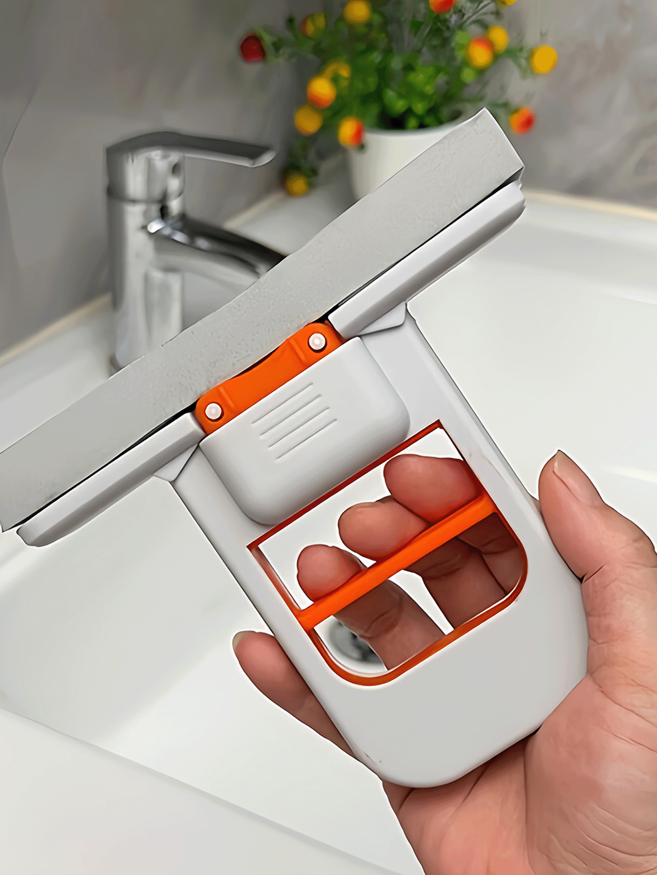 4pcs 1 Mop + 3 Sponges No-Wash Desktop Cleaner - Quick Cleaning Design, Foldable Space-Saving Handheld System Home, Office, Bathroom & Kitchen Compact Tabletop Scrubber Small Apartments And Dorms Durable Plastic Material, Flat Mop Walls, Mop, Home Essentials, Bathroom Essentials, Bathroom - 1 Cây lau nhà + 1 Miếng bông tẩy trang - Xem 6