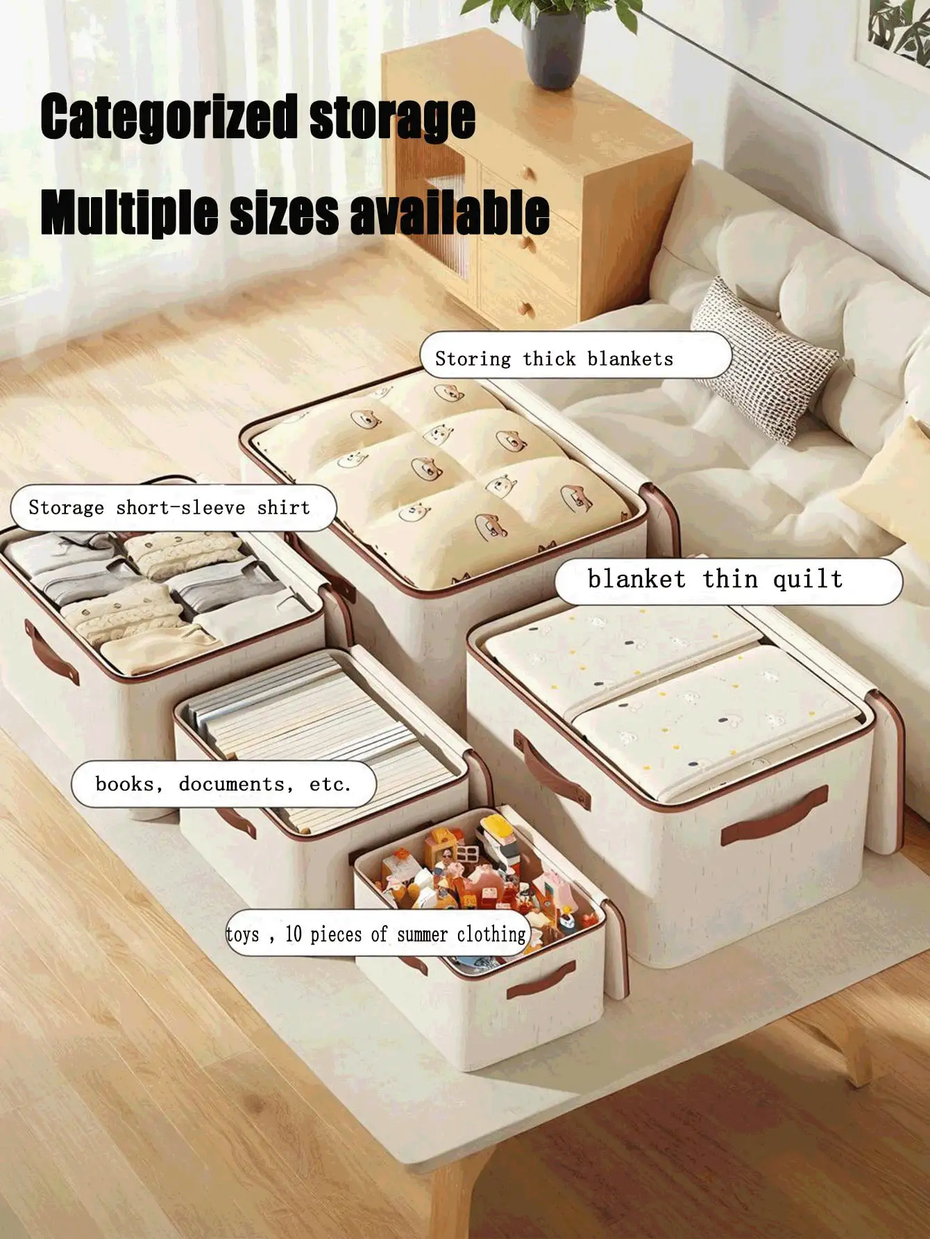 1pc Dustproof Storage Box With Lid Large Capacity Foldable Clothes Storage Box Double Thickness Moisture-Proof Storage Box, Under-Bed Storage Collapsible Closet Organizer Container, Fabric Organizer Box With Handles, Decorative Storage Boxes With - Multicolor - View 2