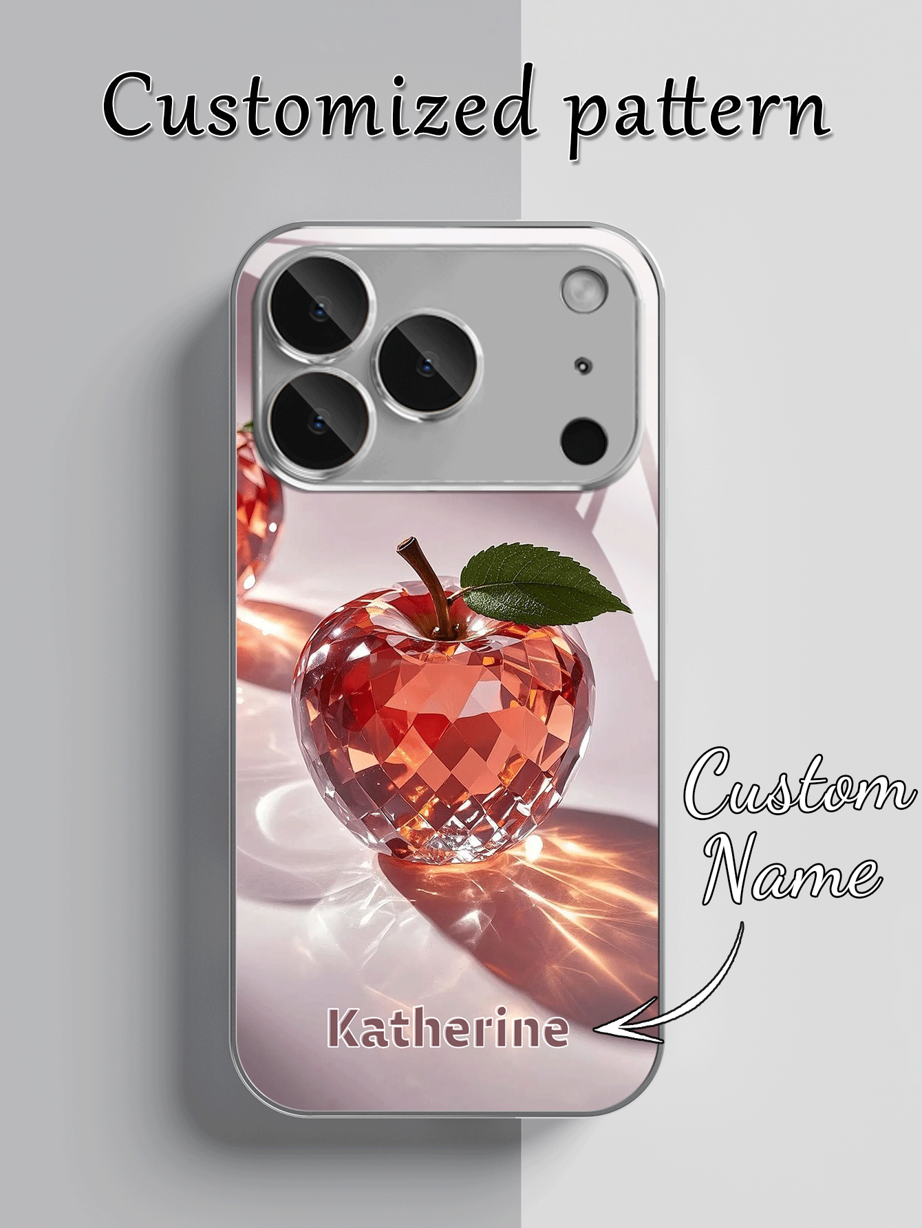 1pc Customizable Name, Luxury Red Crystal Apple Gradient Electroplated Glass Phone Case, Compatible With IPhone 17 Pro Max/16 Pro Max/15/14 Plus/13 Pro/12 Pro Max/11/Xs Max/8/7/6 Plus, S24 Ultra/S25 Ultra Accessories - Multicolor - View 2