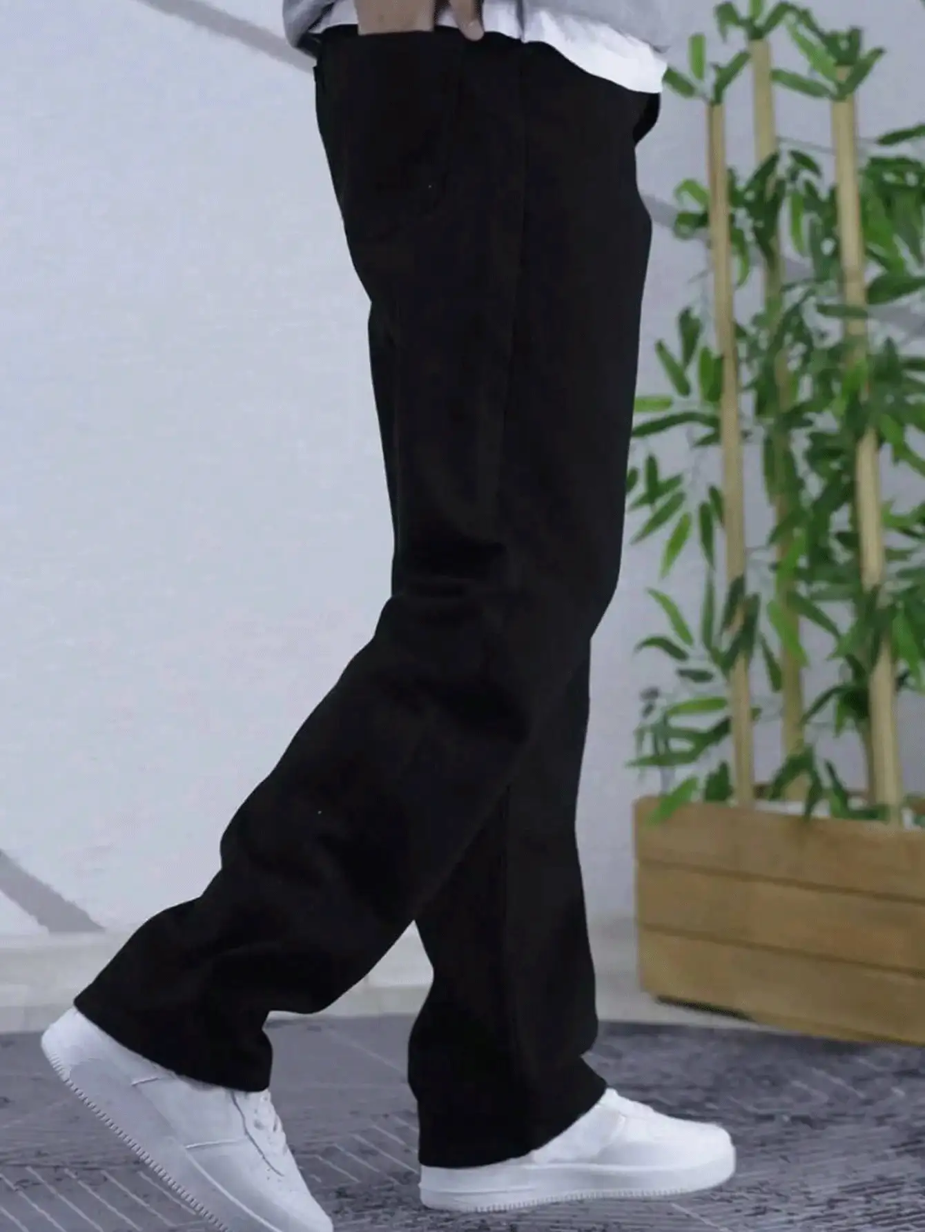 Jeans casuales de pierna recta lavados estilo Y2K para hombres, pantalones vaqueros minimalistas de denim negro - Negro - Ver 6