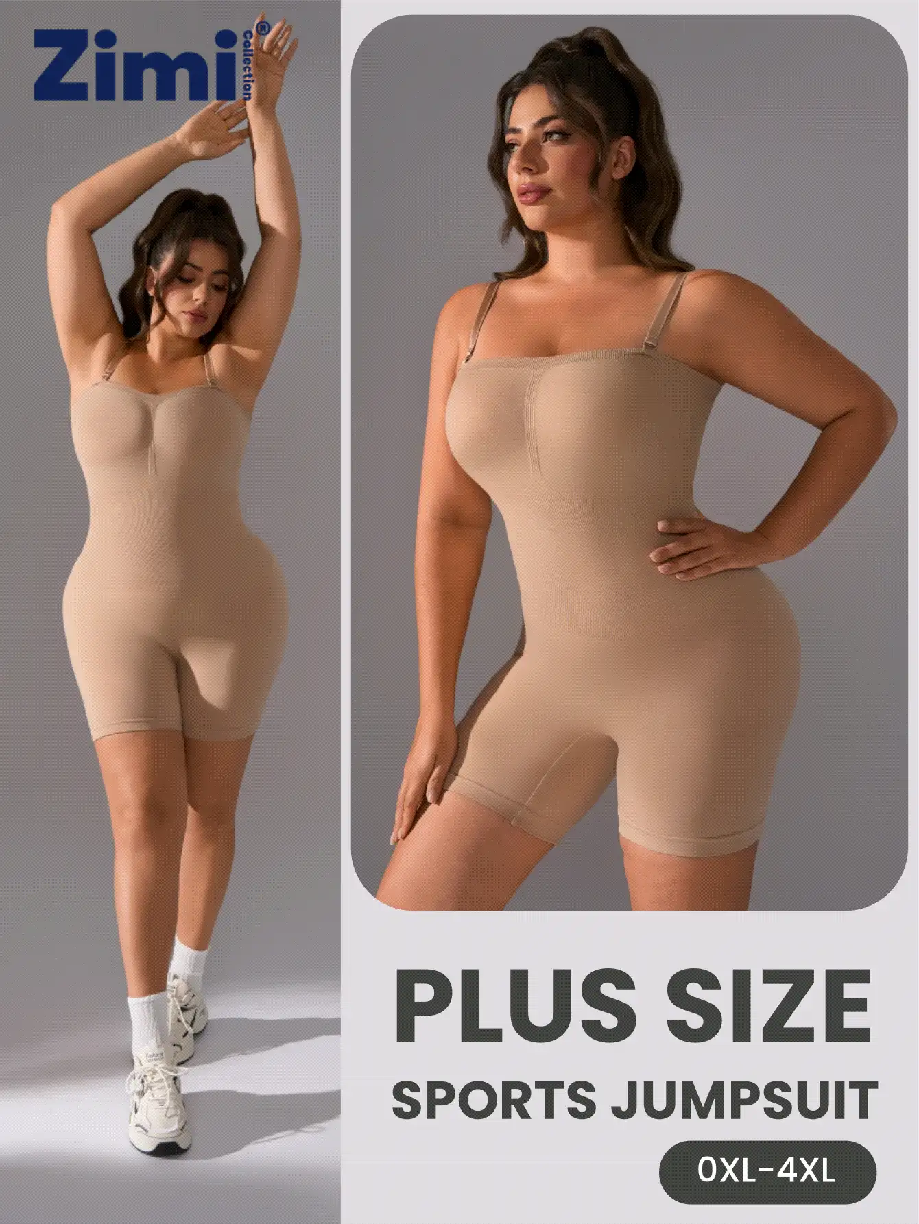 Zimi Collection Jumpsuit Pembentuk Tubuh Tanpa Jahitan Ukuran Plus, Pengontrol Perut, Pengangkat Bokong, Pakaian Satu Potong untuk Kebugaran, Yoga, dan Kasual - Aprikot - View 5