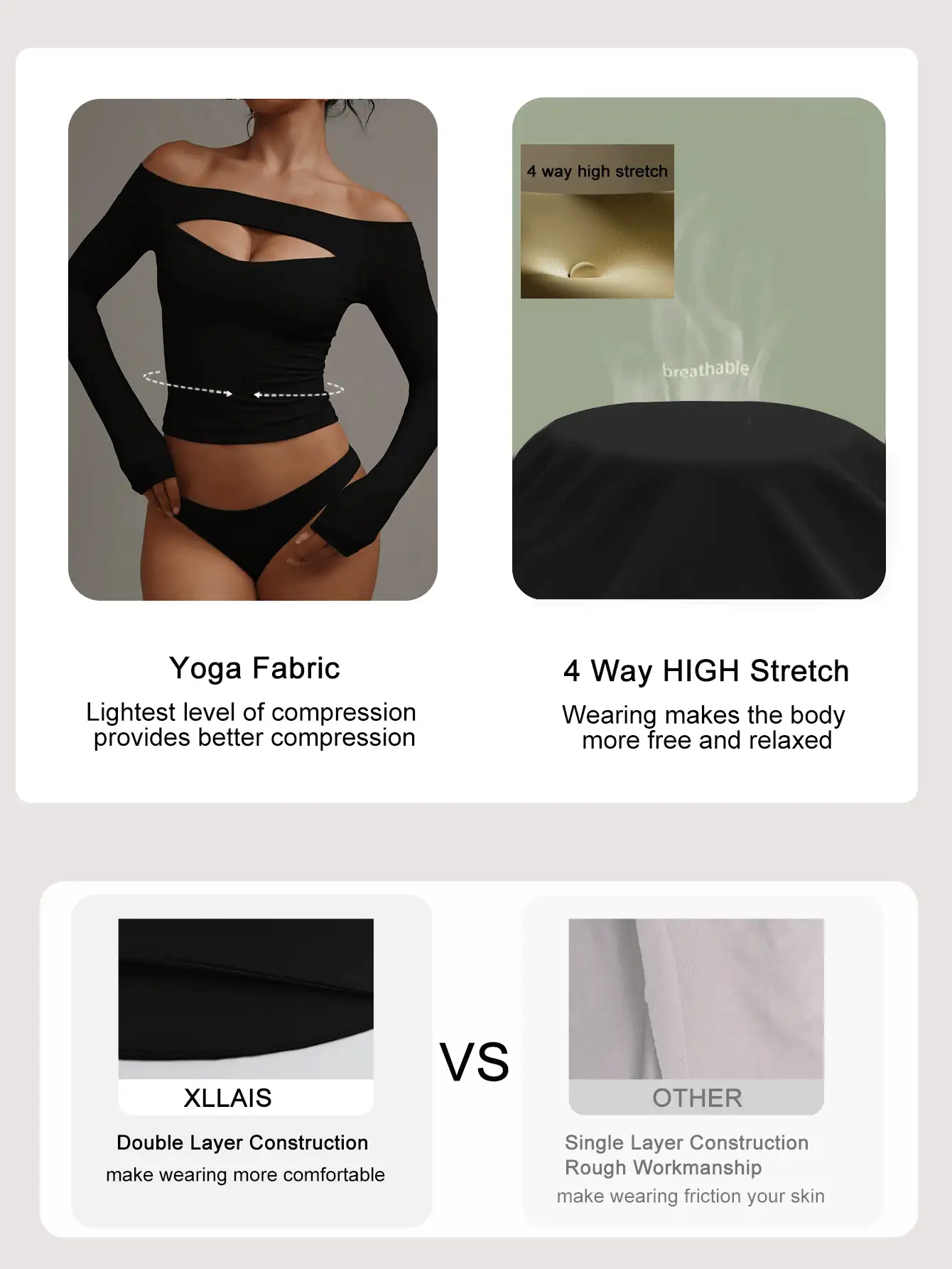 XLLAIS 2025秋冬女装性感长袖黑色露肩上衣高弹镂空修身T恤圣诞派对休闲春季装 - 黑色 - 查看 3