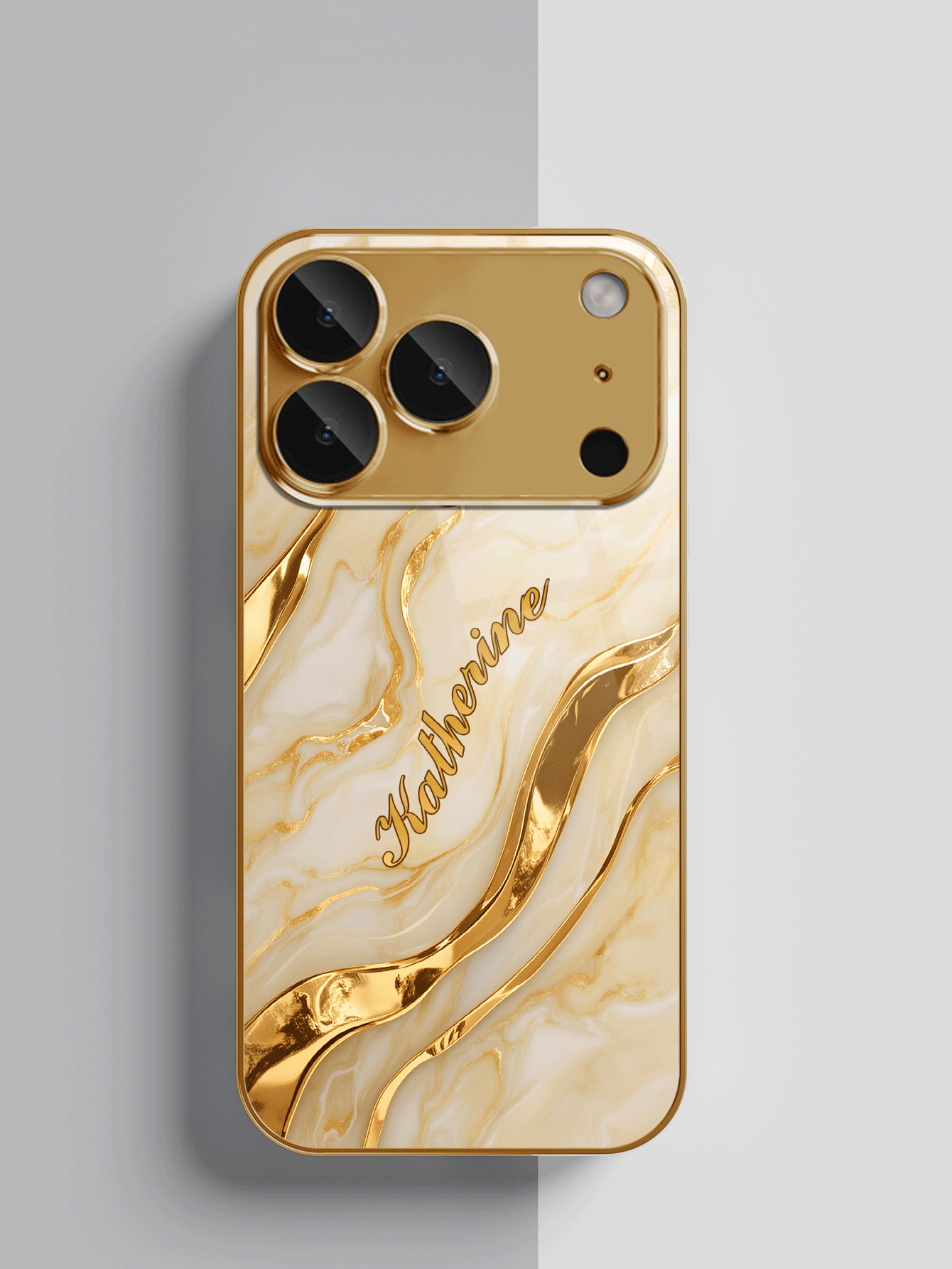 1pc Customized Name, Luxury Gold Marble Pattern, High-Definition Gold Plated Glass Phone Case Compatible With IPhone 17 Pro Max/16 Pro Max/15/14 Plus/13 Pro/12 Pro Max/11/Xs Max/8/7/6 Plus, Fashionable, Colorful, Cute, Fun, Minimalist, Matching Phone Case, Personalized, Unique, Ideal Gift For Boyfriend, Grandparents - Gold - View 2