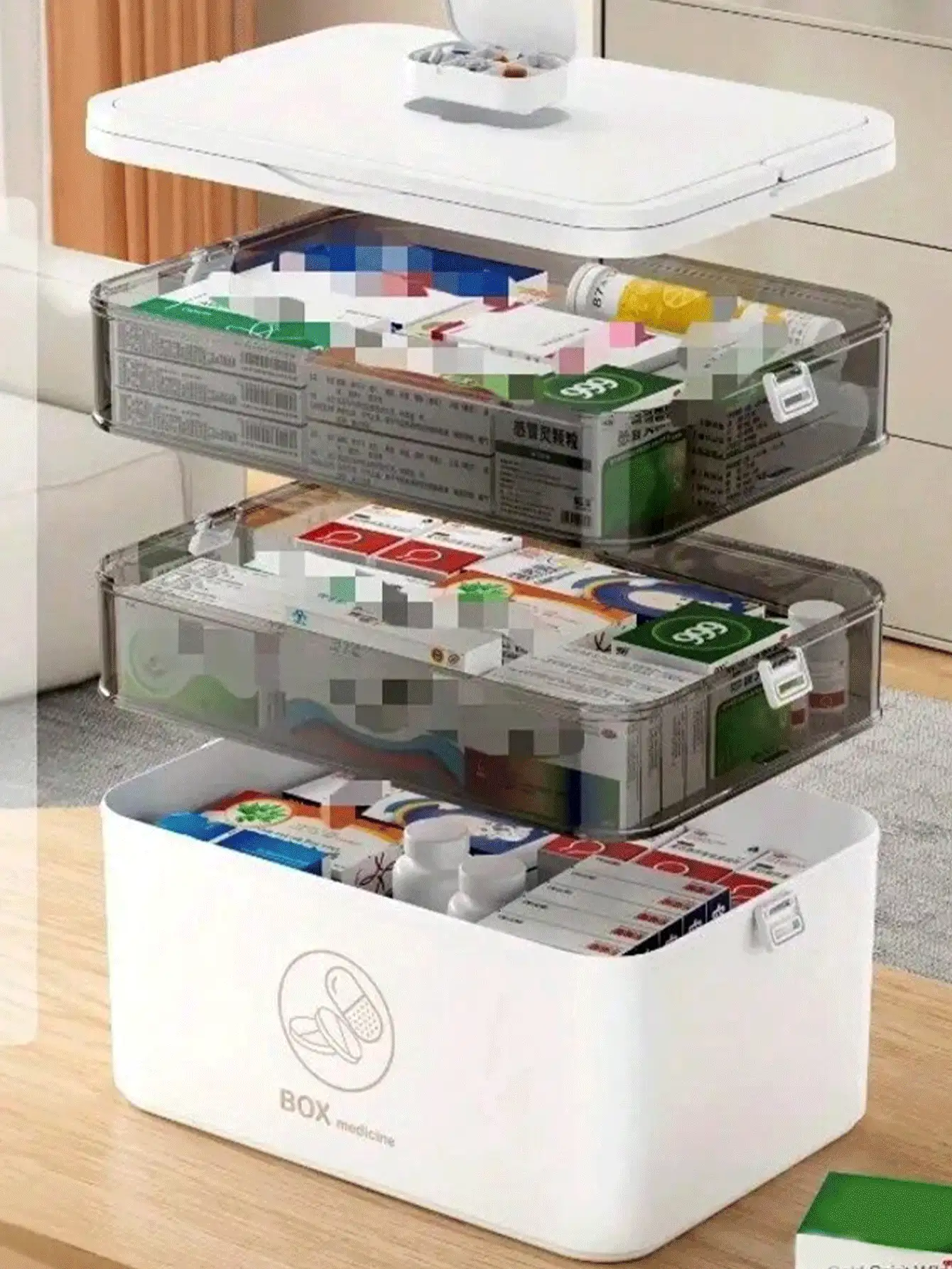 Large Capacity Medication Storage Box, Home Emergency Storage Box With Snap Closure, Minimalist Pill Container, Medicine Storage Box, First Aid Kit, Desktop Pill Box, Home Organization And Storage, Back To School Supplies, Room Decor - Multicolor - View 3