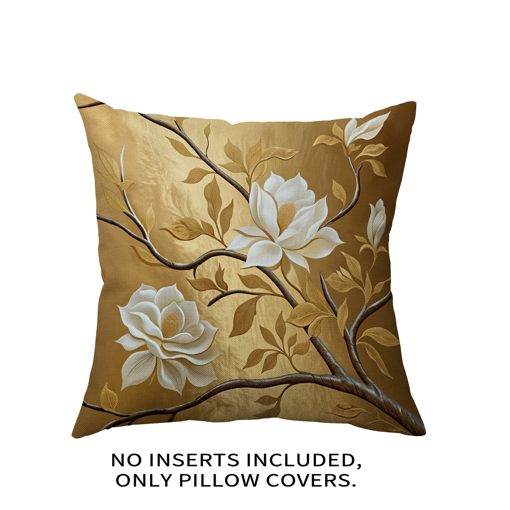 1pc/4pcs Gold Magnolia Floral Pattern Printed Throw Pillow Cover, Single-Sided Print, 40*40cm, 45*45cm, 50*50cm, Suitable For Sofa, Living Room Decor, Everyday Use - Multicolor - View 3