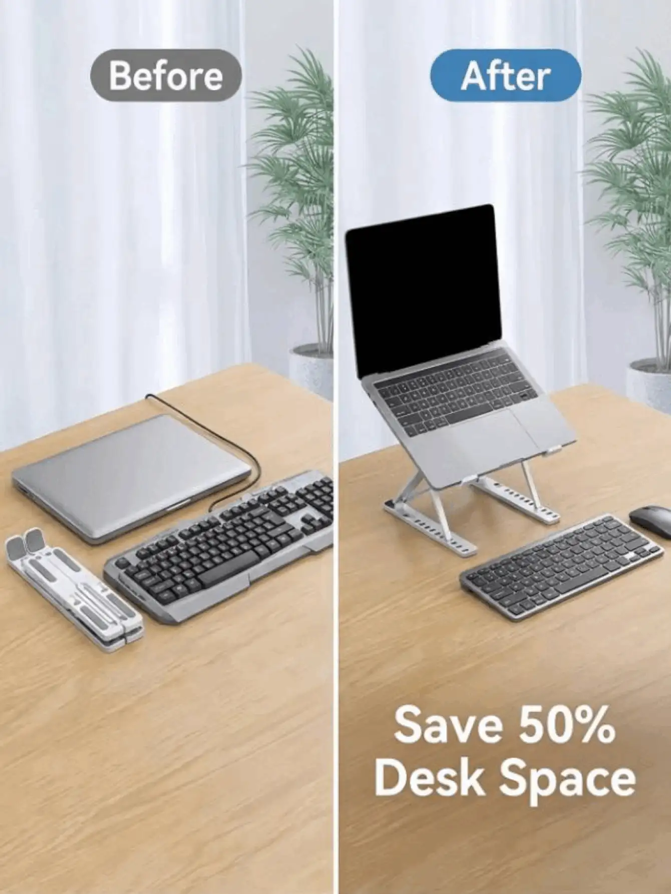 Foldable Height Adjustable Laptop Stand With Cooling Pad, Suitable For Phones, Books, Ergonomic Design, Anti-Slip Rubber Pads, Suitable For Home, Office, Travel, Bedside, Portable Multi-Functional Laptop And Tablet Stand, Foldable And Easy To Store - Multicolor - View 3