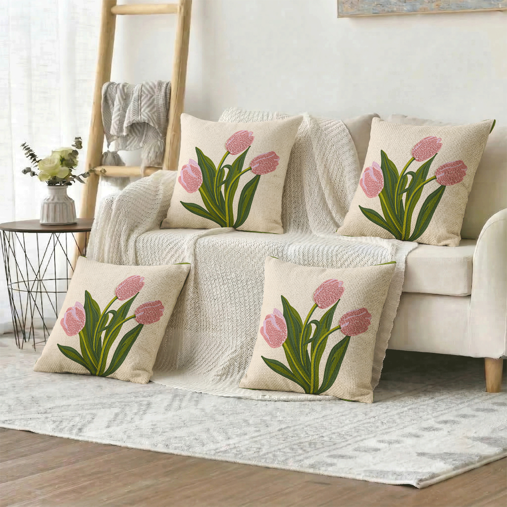 Bộ 1/4 vỏ gối trang trí in họa tiết hoa tulip, in một mặt, kích thước 40*40cm, 45*45cm, 50*50cm, phù hợp cho ghế sofa, trang trí phòng khách, sử dụng hàng ngày. - Nhiều màu - Xem 2