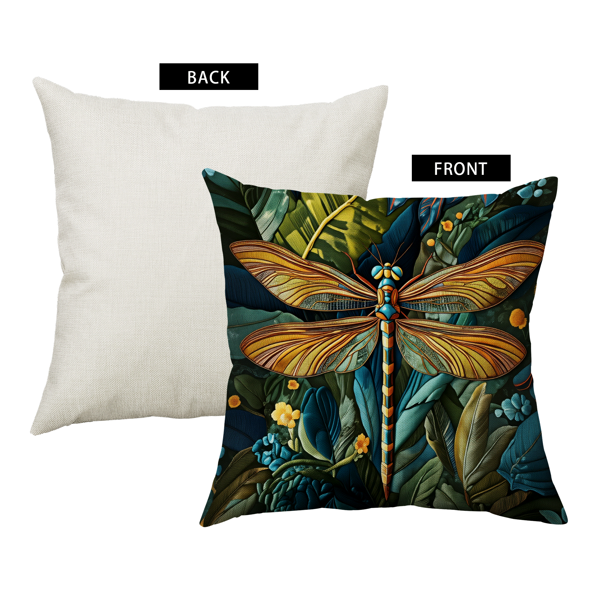 1pc/4pcs Bohemian Style Vintage Dragonfly Print Throw Pillow Cover, Single-Sided Print, 40*40cm, 45*45cm, 50*50cm, Suitable For Sofa, Living Room Decor, Everyday Use - Multicolor - View 4