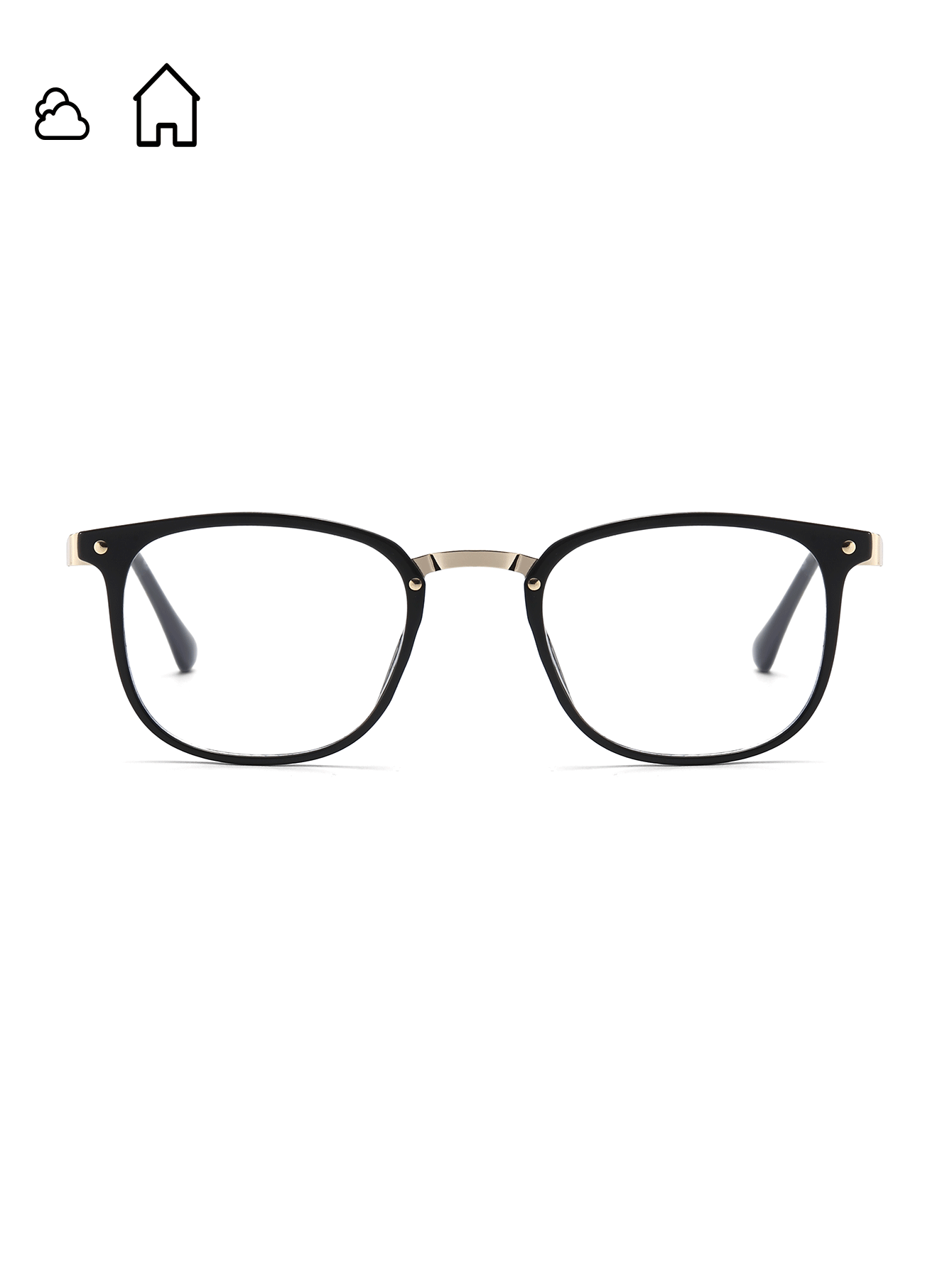 变色太阳镜，透明镜片变为浅灰色，复古矩形金属时尚眼镜，经典设计，适合户外旅行、海滩度假休闲佩戴，夏季防紫外线太阳镜，男女通用，电脑/游戏/电视/手机眼镜，防蓝光眼镜，时尚平面眼镜框 - 黑色 - 查看 2