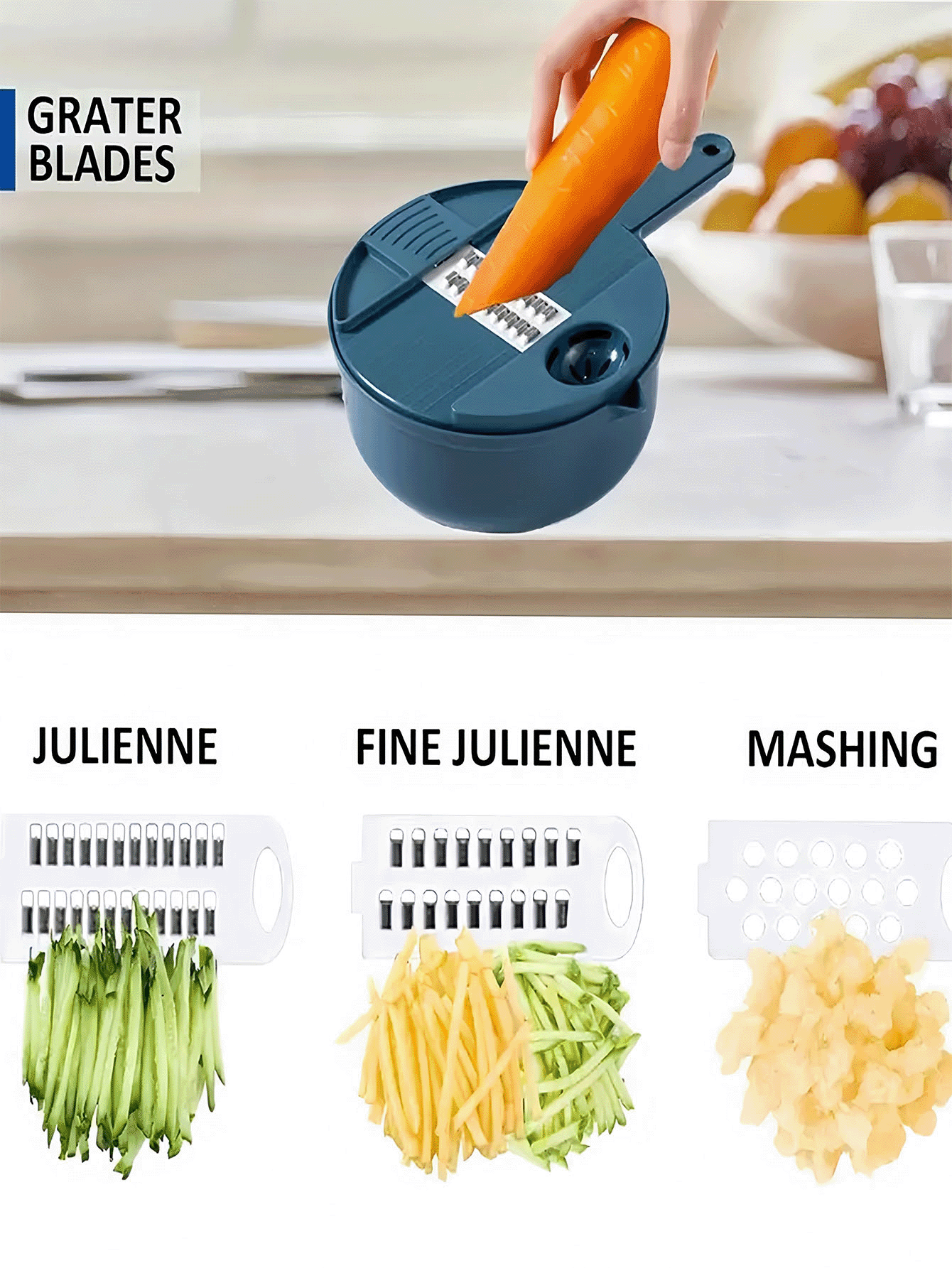 Máy thái rau củ đa năng, máy bào thái lát thủ công với 6 lưỡi dao, máy cắt trái cây và rau củ, máy chế biến thực phẩm, dụng cụ nhà bếp thiết yếu. - Nhiều màu - Xem 2