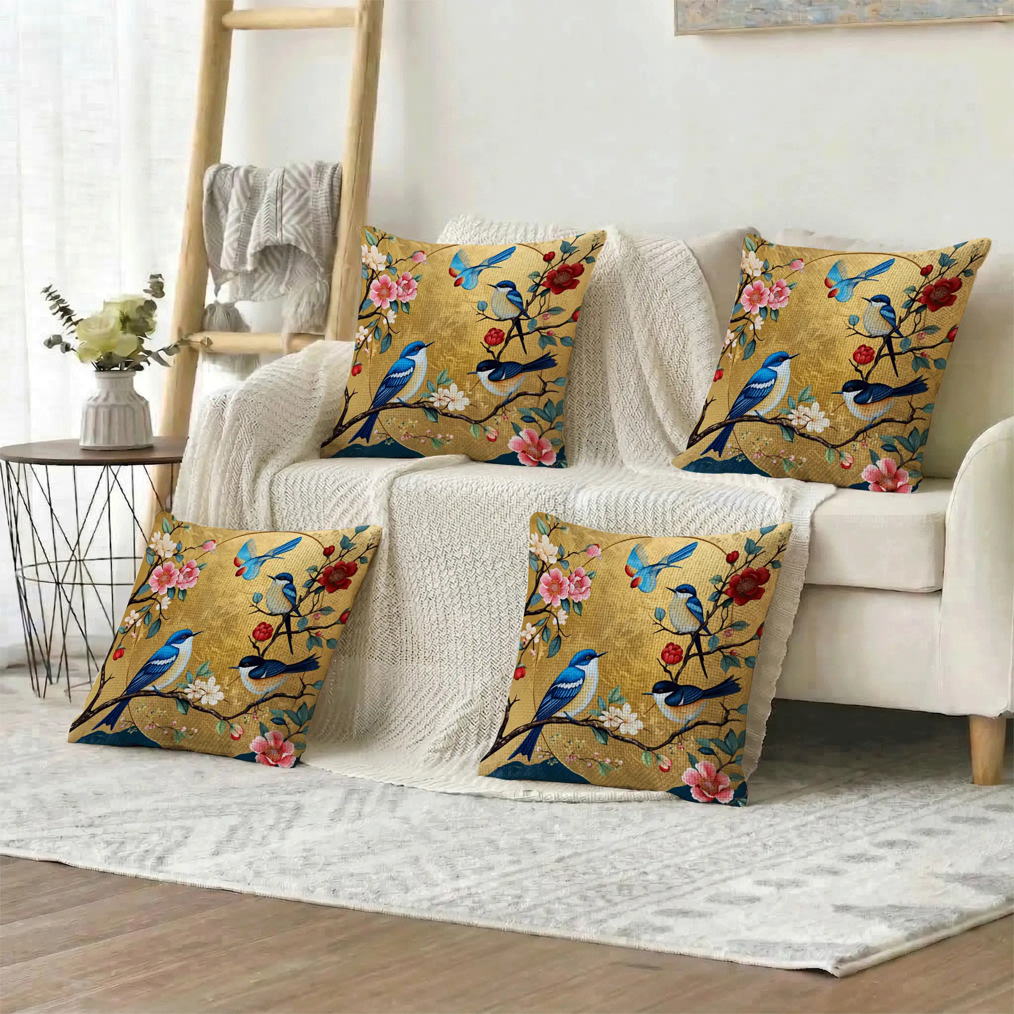 1 Stück/4 Stücke Europäischer Vintage Blumen- und Vogel-Muster Kissenbezug, einseitiger Muster, 40*40cm, 45*45cm, 50*50cm, geeignet für Sofa, Wohnzimmer Dekoration, täglicher Gebrauch - Verschiedenfarbig - Übersicht 4