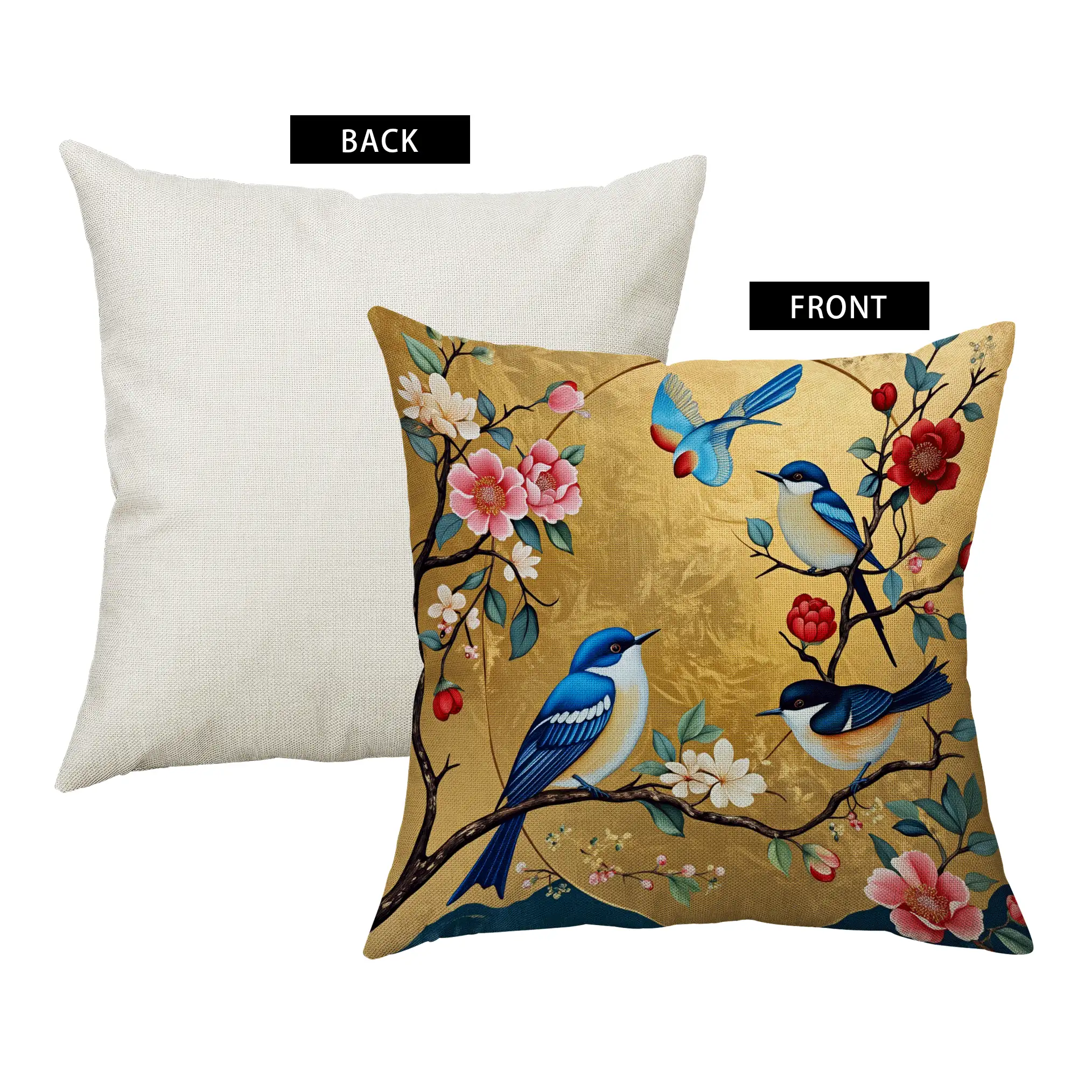 1 Stück/4 Stücke Europäischer Vintage Blumen- und Vogel-Muster Kissenbezug, einseitiger Muster, 40*40cm, 45*45cm, 50*50cm, geeignet für Sofa, Wohnzimmer Dekoration, täglicher Gebrauch - Verschiedenfarbig - Übersicht 8