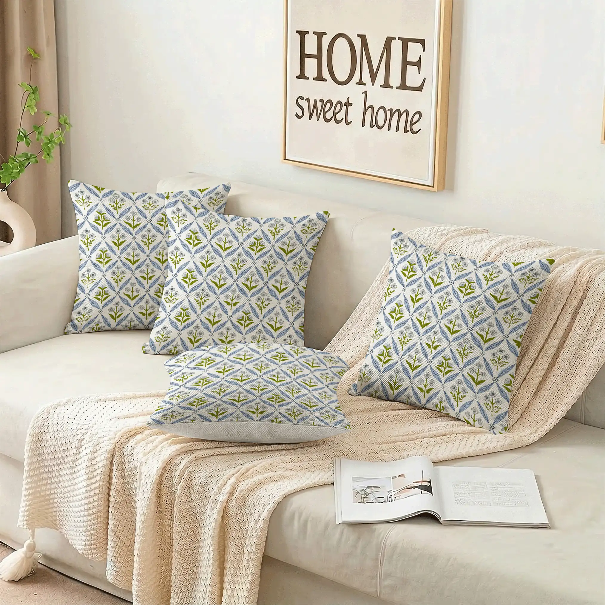 1 Stück/4 Stücke Kissenbezug mit Blumenmuster, Morrisstil, einseitiger Muster, 40*40cm, 45*45cm, 50*50cm, geeignet für Sofa, Wohnzimmer Dekoration, Alltagsgebrauch - Verschiedenfarbig - Übersicht 6